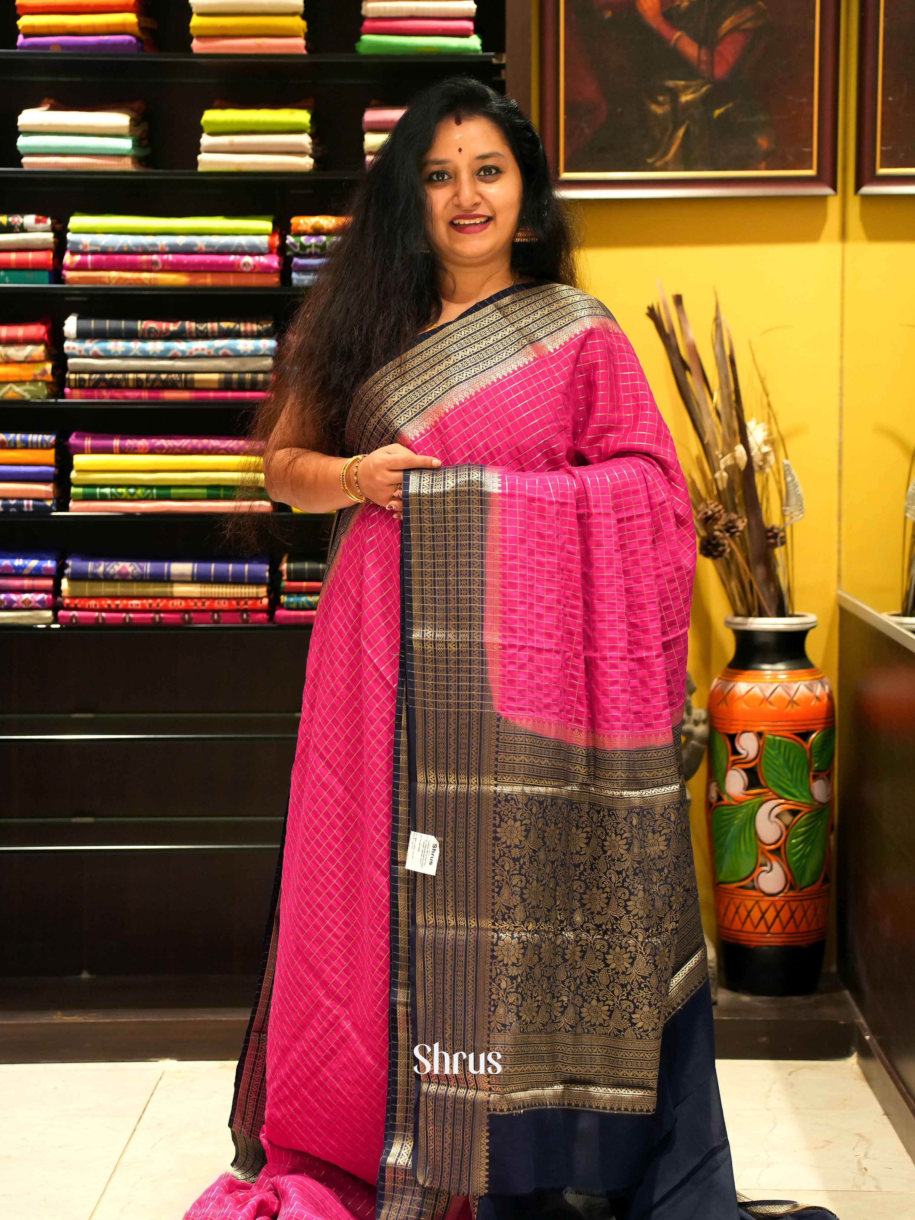 Pink - Mysoresilk-halfpure Saree - Shop on Shrus.com
