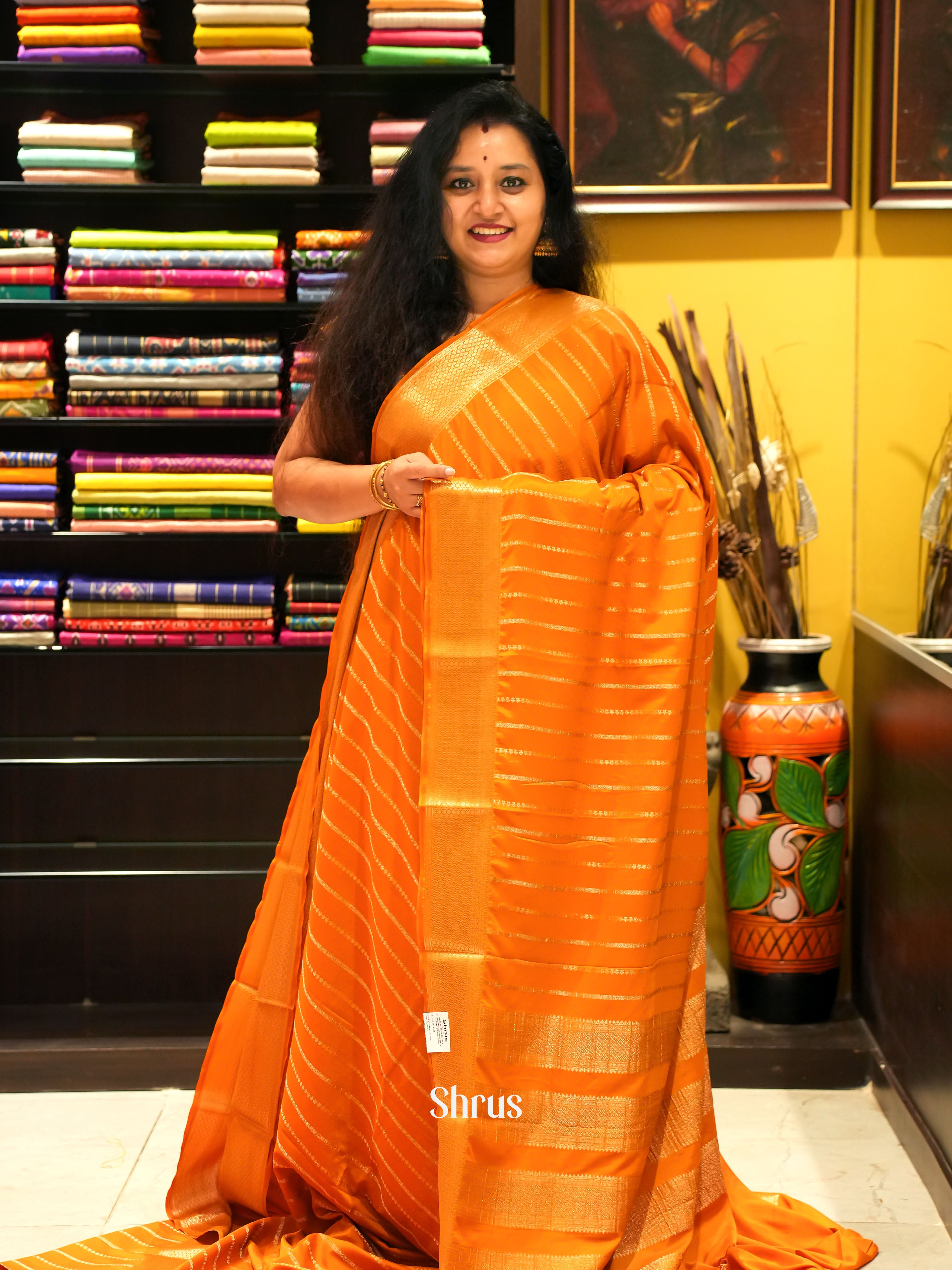 Orange- Mysoresilk-halfpure Saree - Shop on Shrus.com