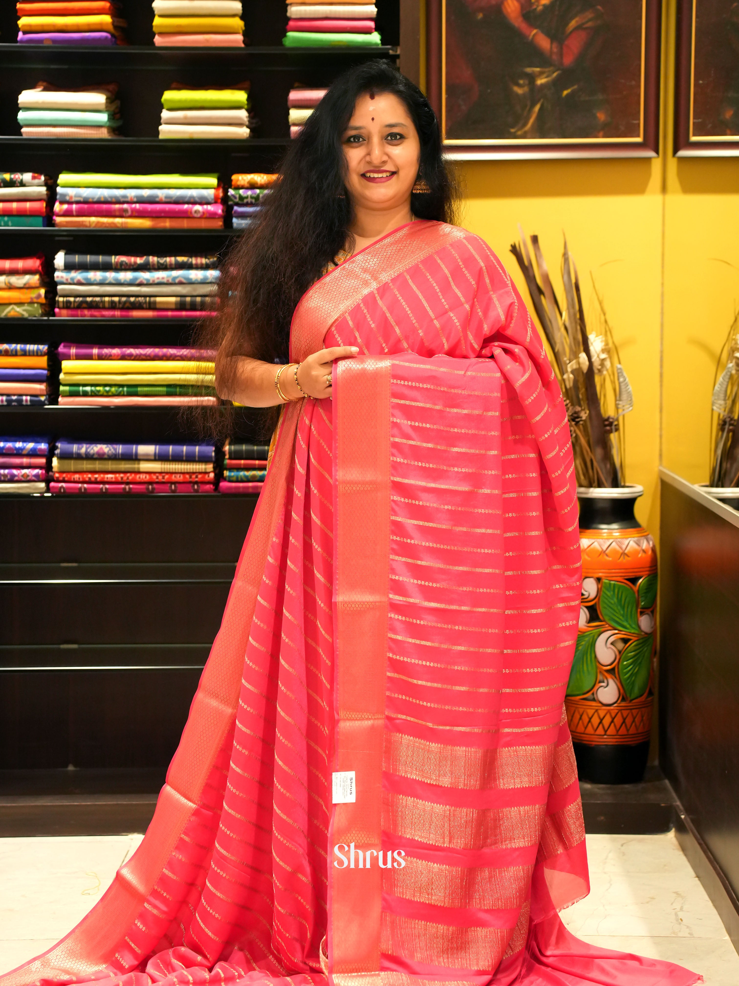 Pink- Mysoresilk-halfpure Saree - Shop on Shrus.com