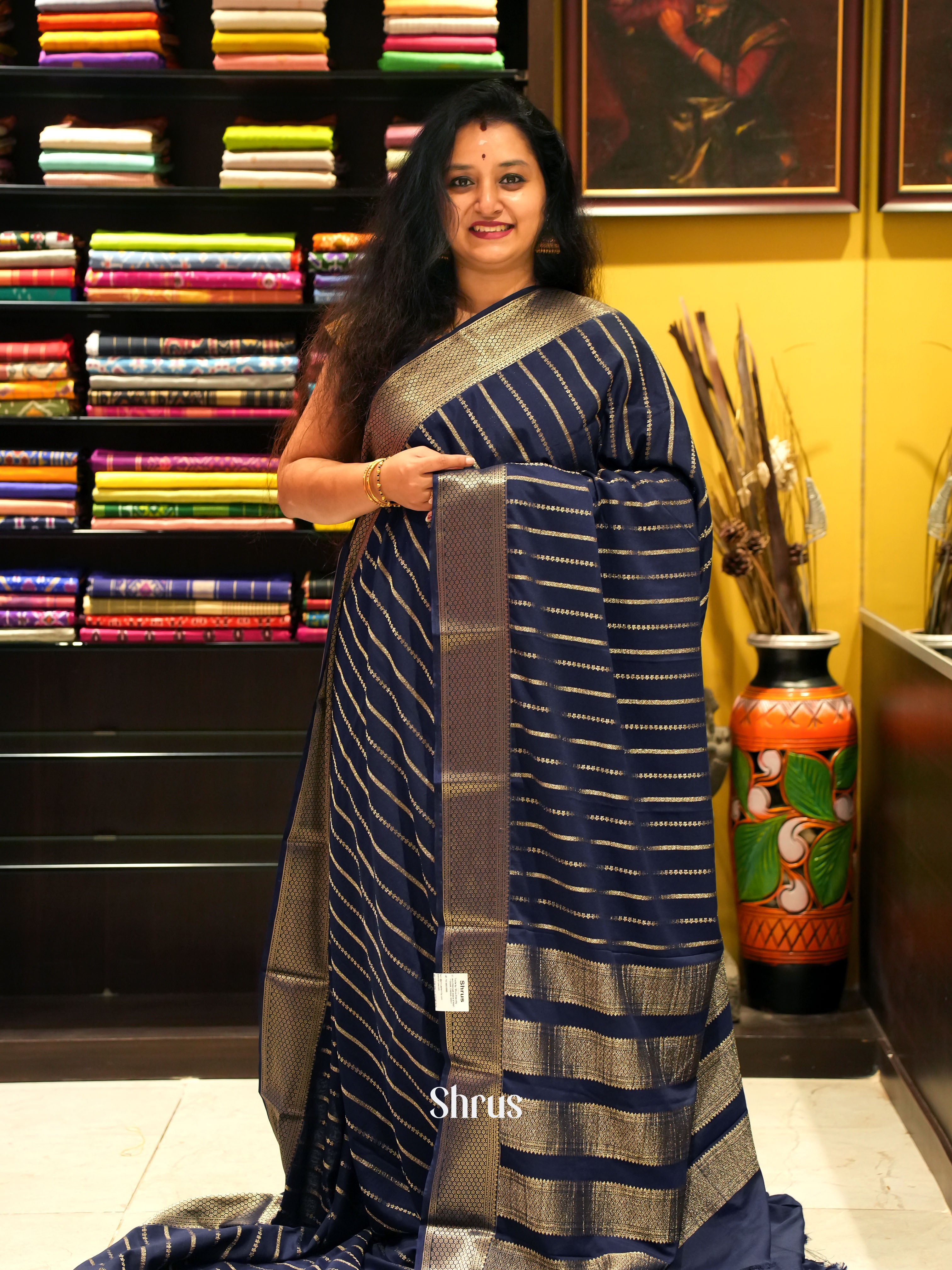Blue - Mysoresilk-halfpure Saree - Shop on Shrus.com