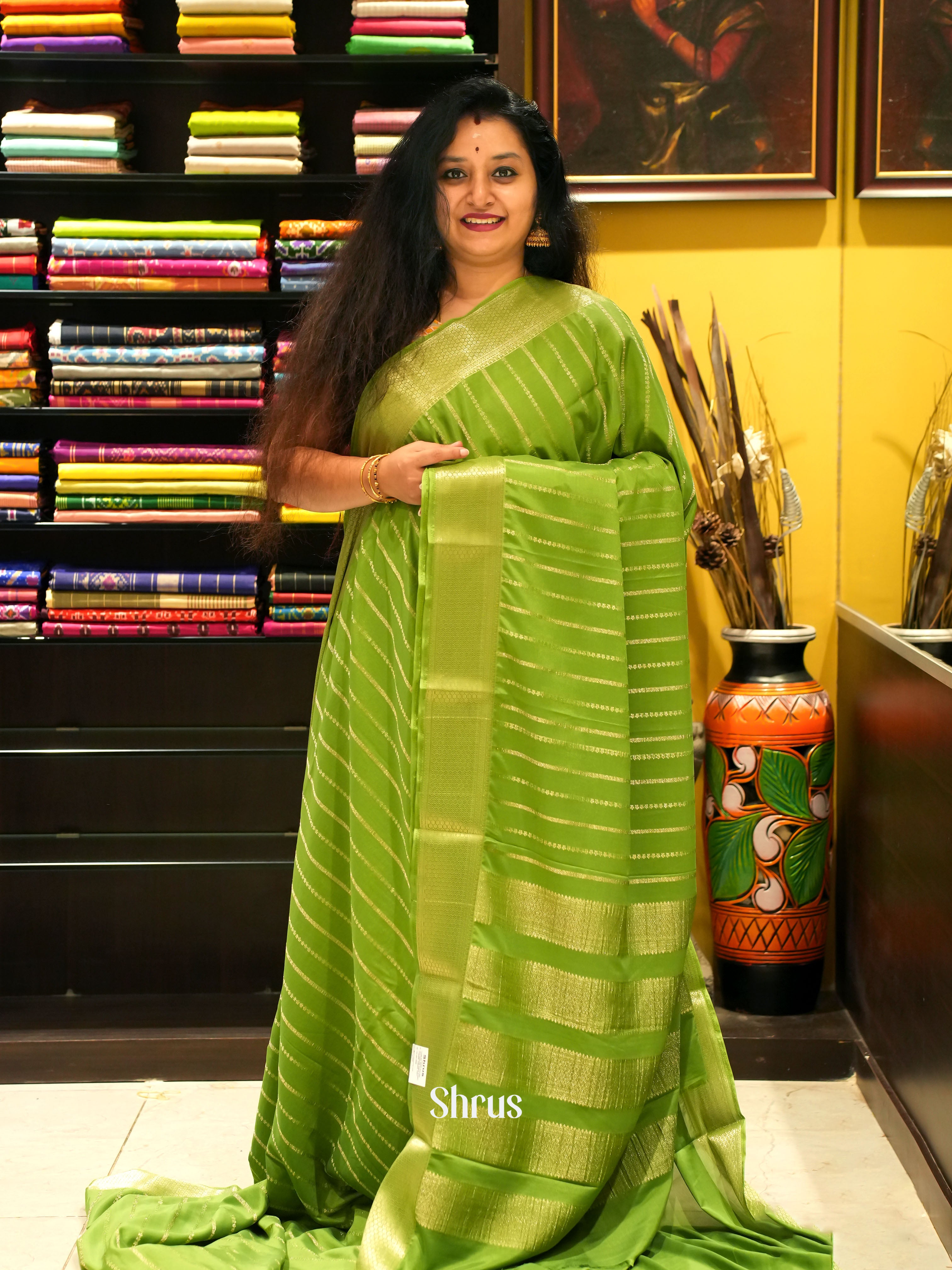 Parrot Green - Mysoresilk-halfpure Saree - Shop on Shrus.com