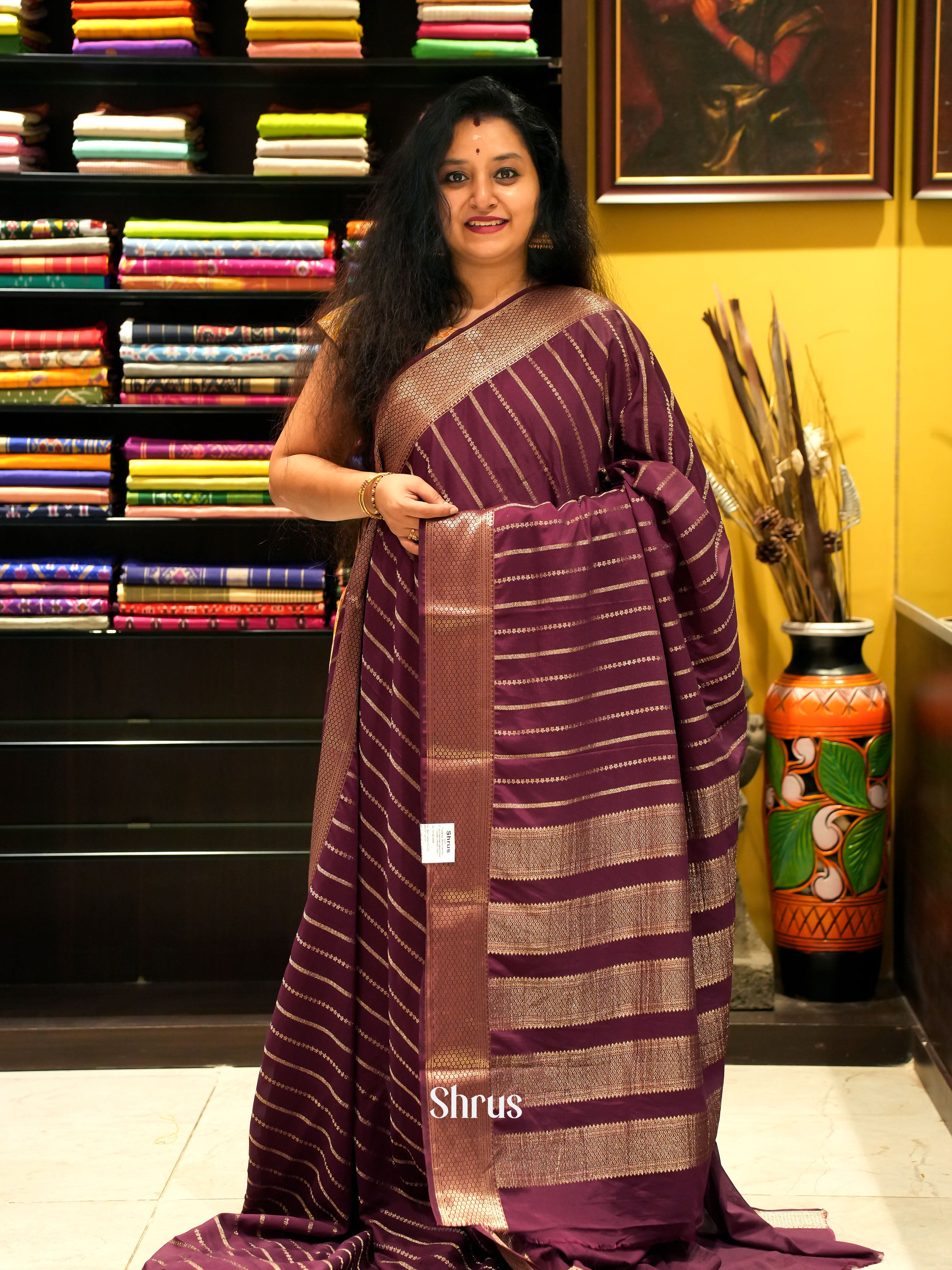 Brown - Mysoresilk-halfpure Saree - Shop on Shrus.com