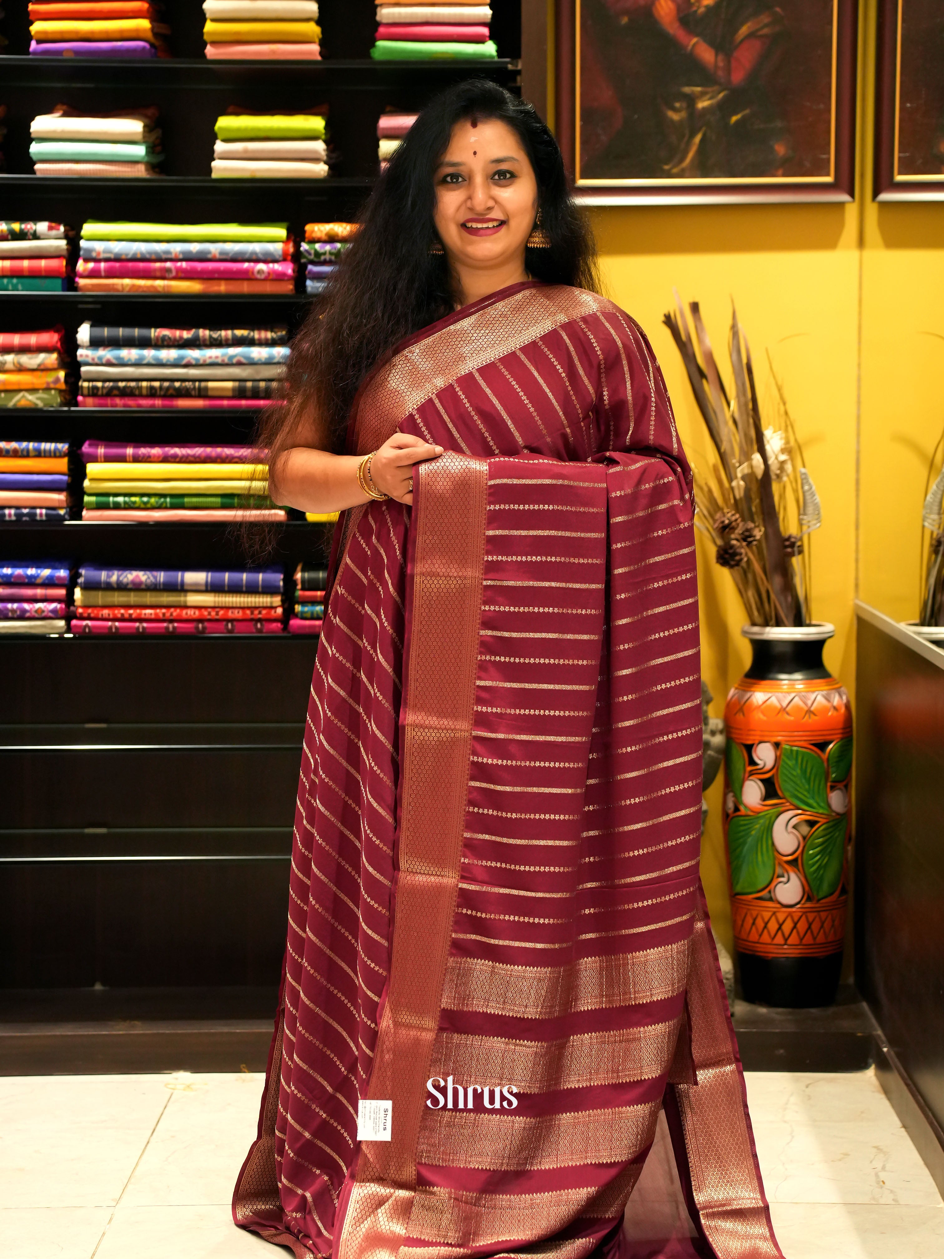 Maroon - Mysoresilk-halfpure Saree - Shop on Shrus.com