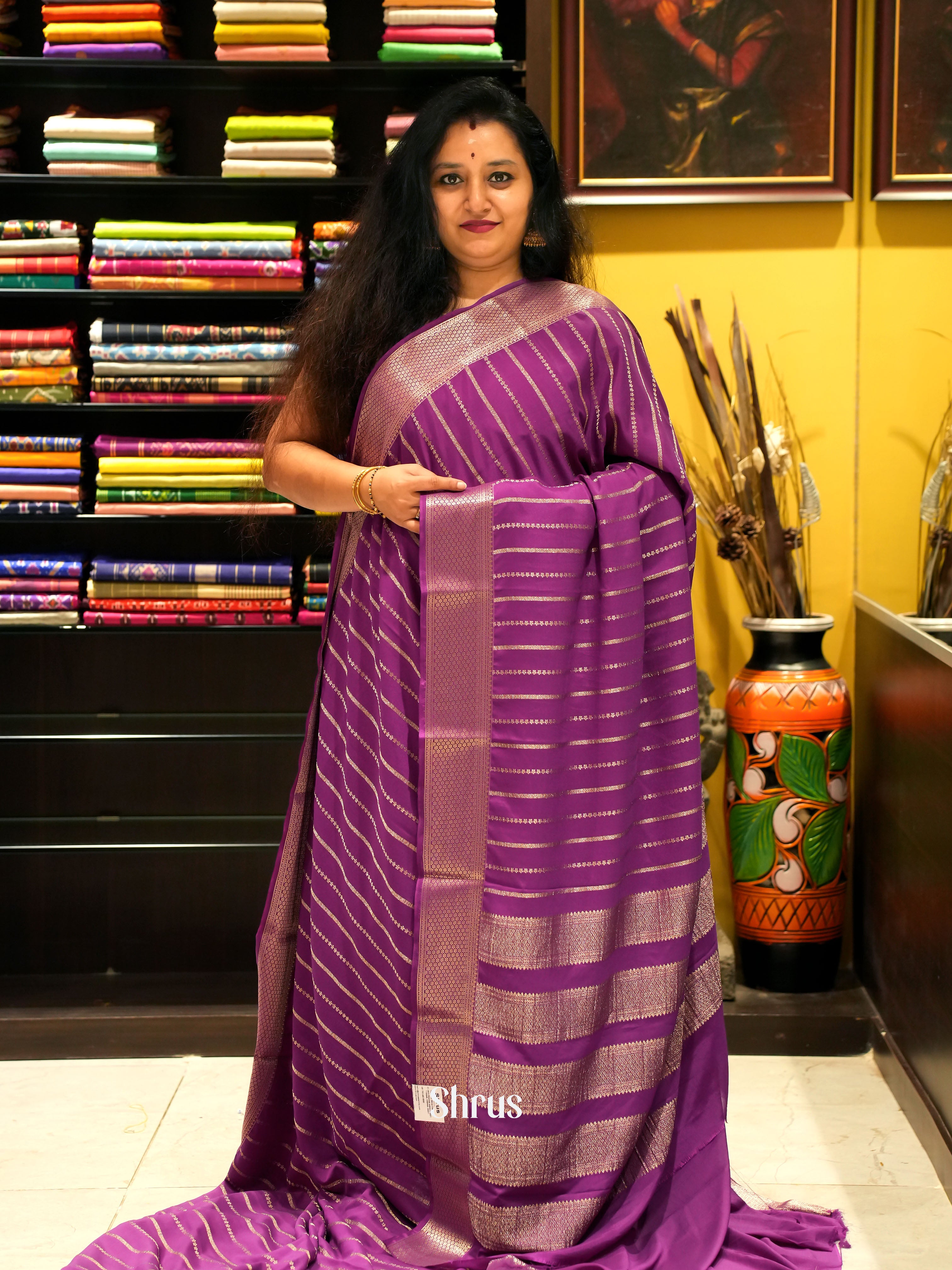 Purple - Mysoresilk-halfpure Saree - Shop on Shrus.com