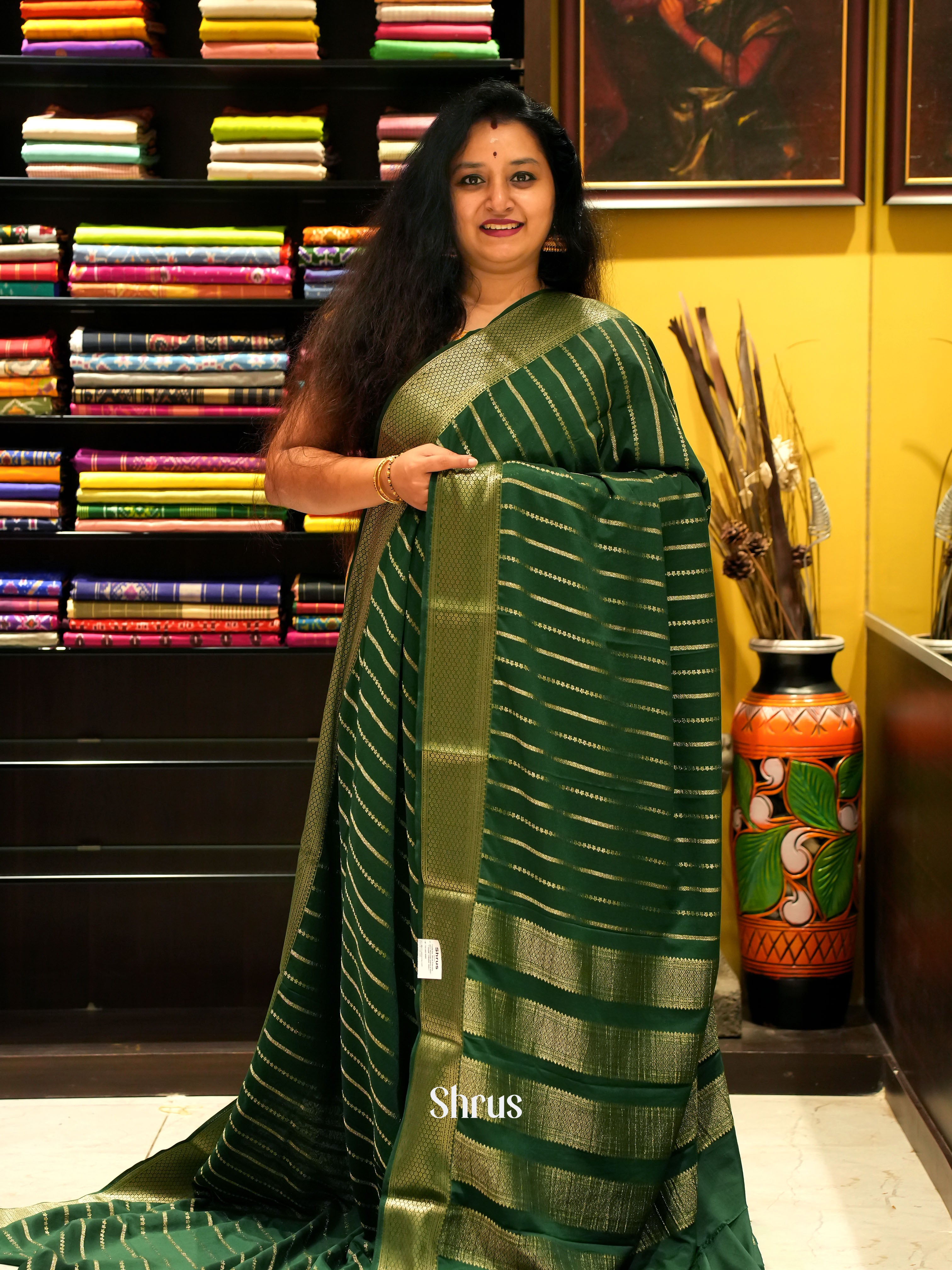 Green - Mysoresilk-halfpure Saree - Shop on Shrus.com