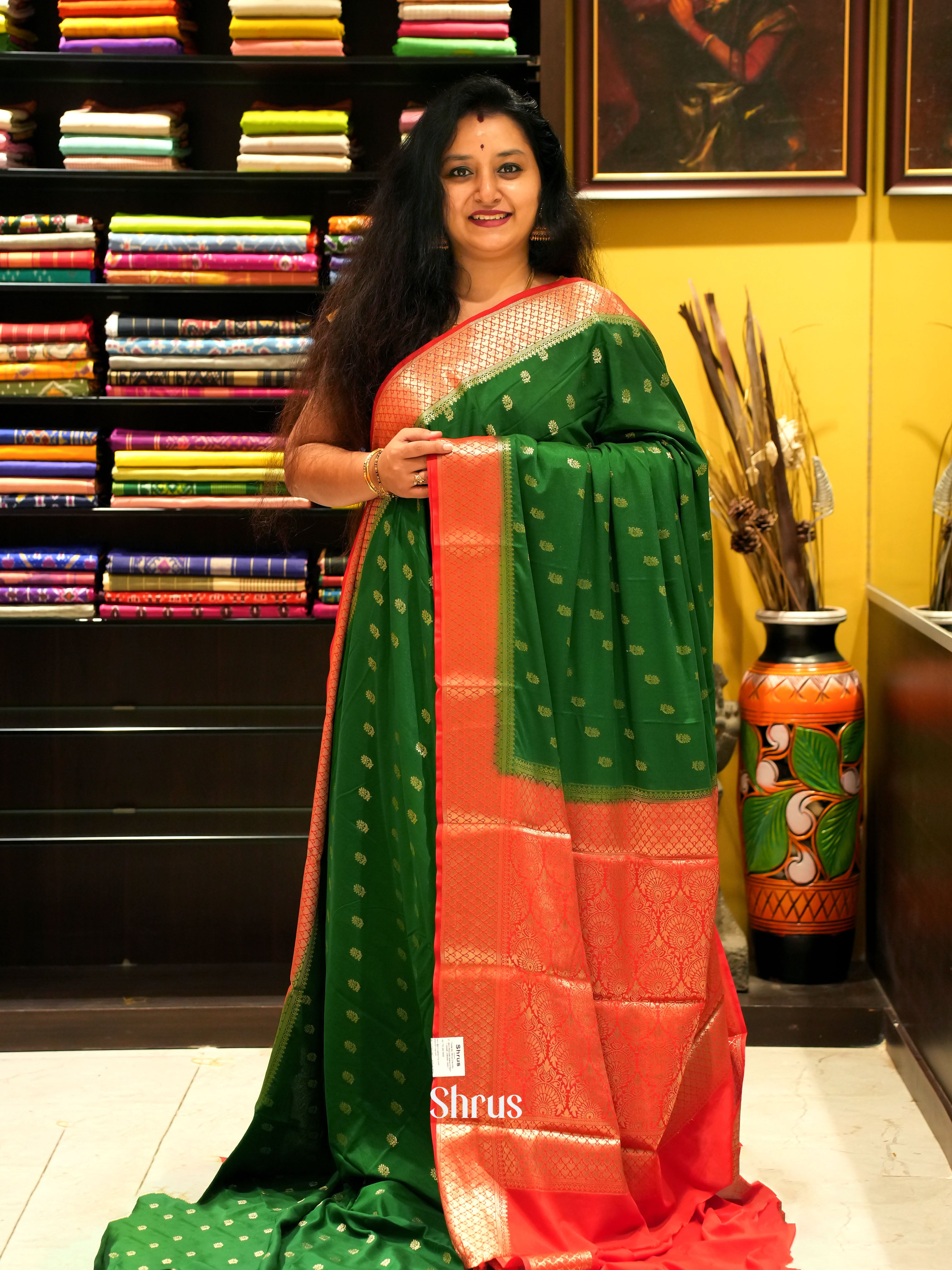 Green & Red - Mysoresilk-halfpure Saree - Shop on Shrus.com