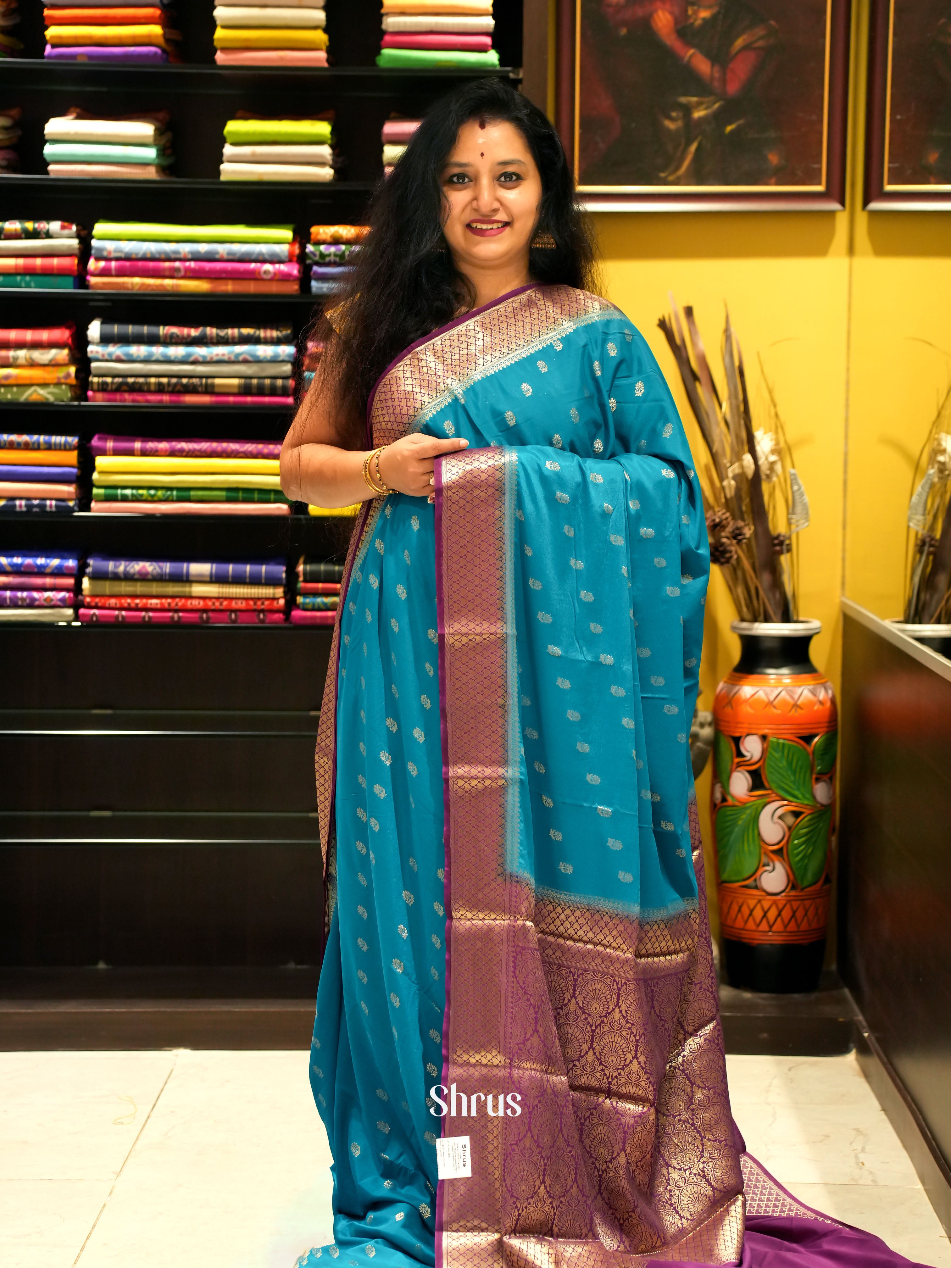 Blue & Purple - Mysoresilk-halfpure - Shop on Shrus.com