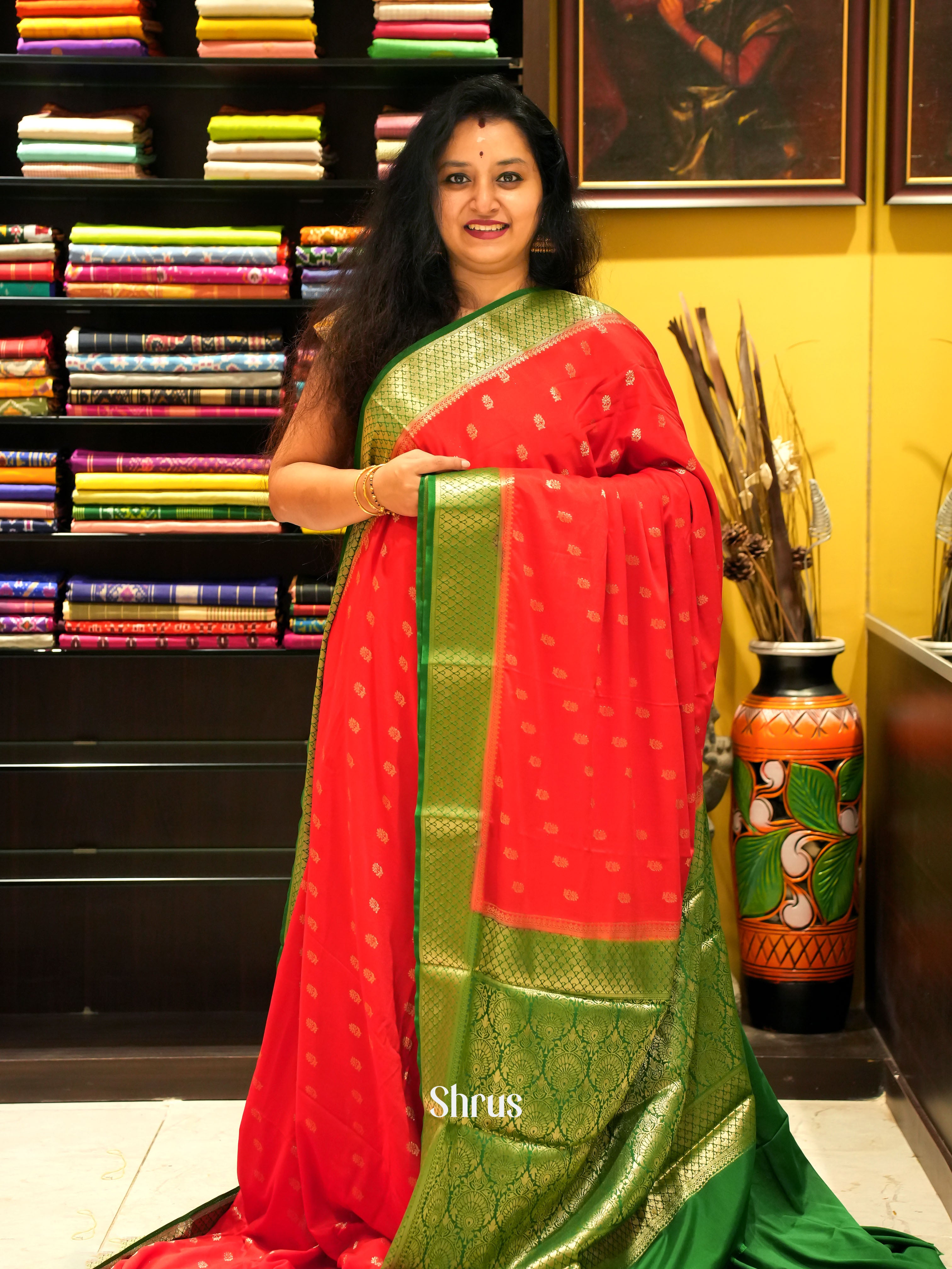 Red & Green - Mysoresilk-halfpure - Shop on Shrus.com