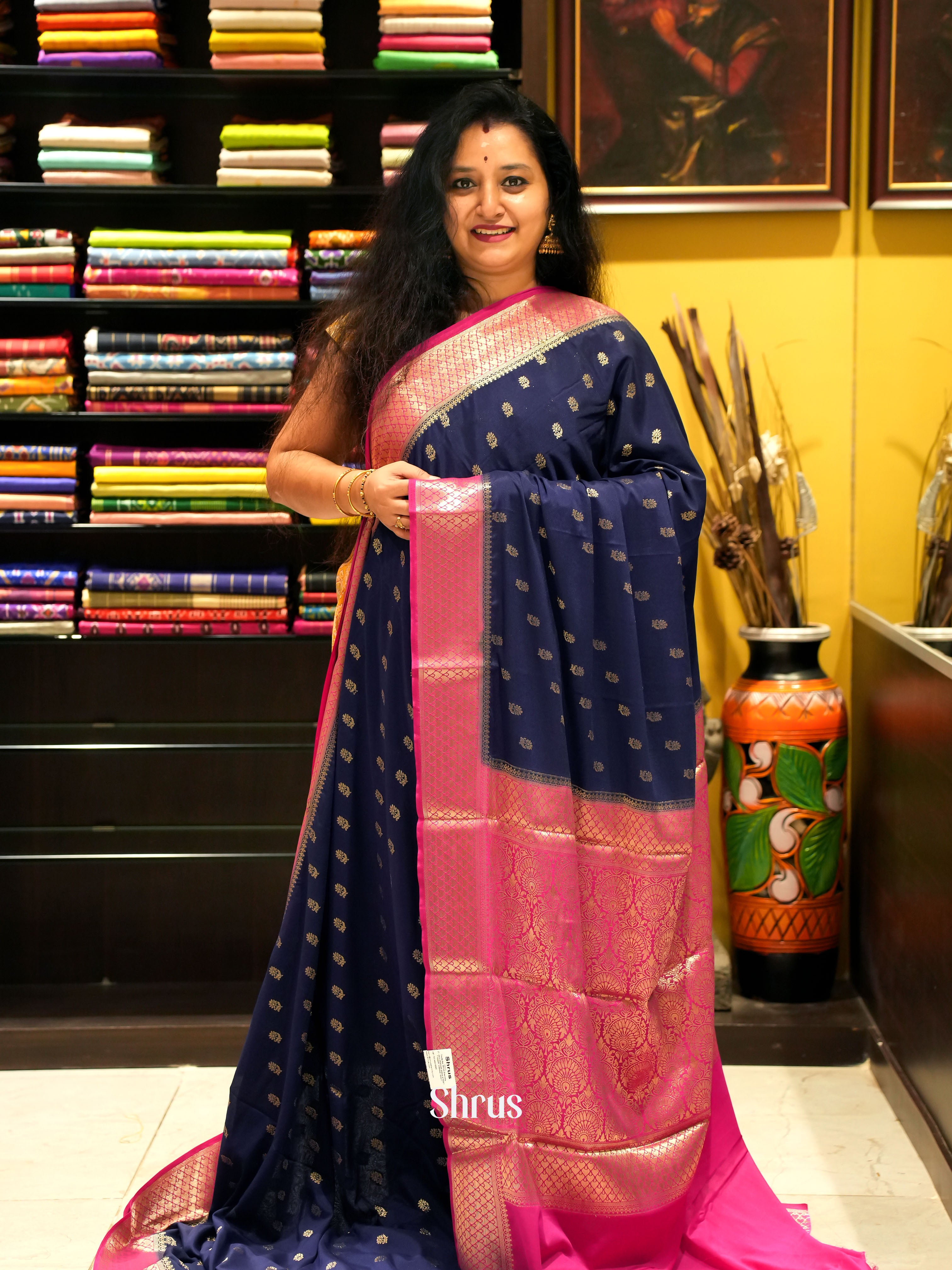 Blue & Pink - Mysoresilk-halfpure - Shop on Shrus.com