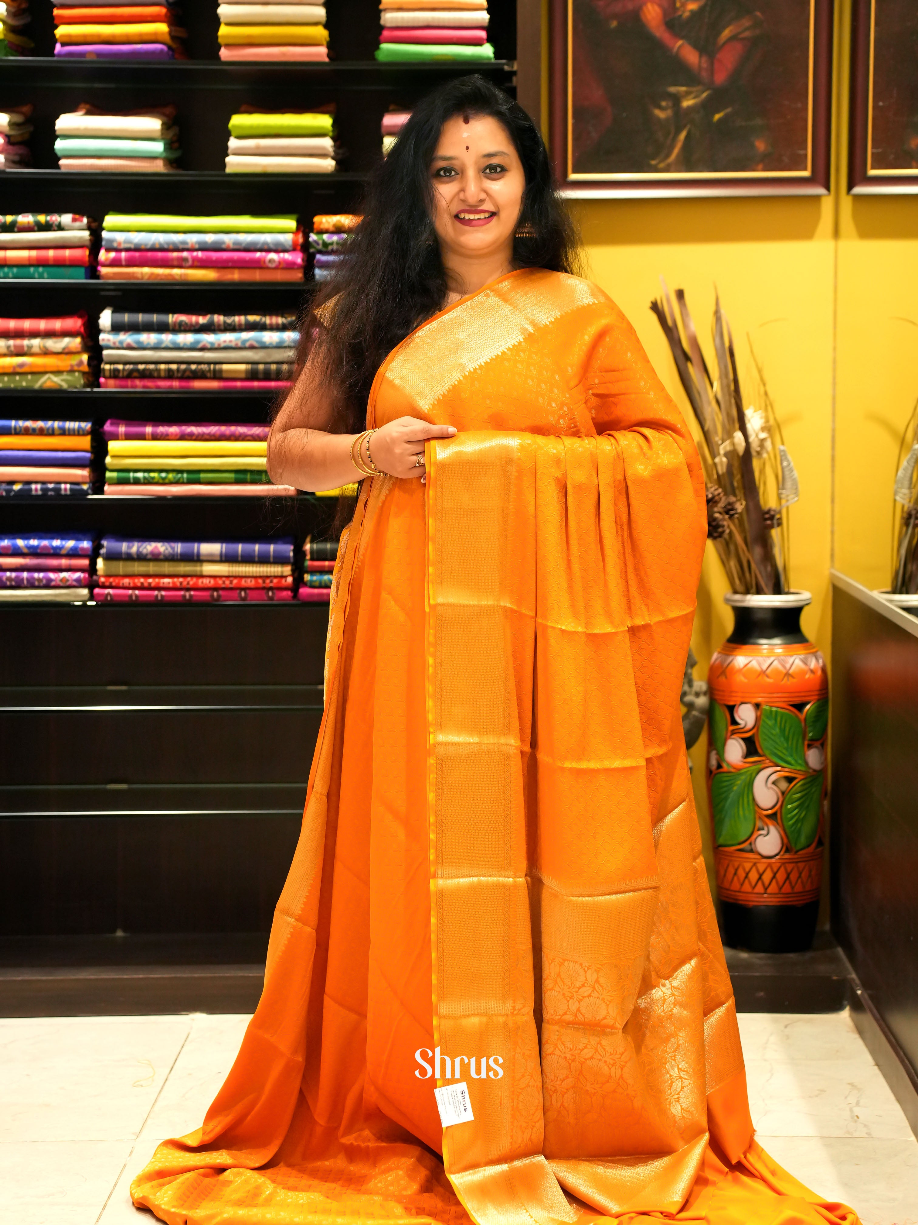 Orange - Mysoresilk-halfpure - Shop on Shrus.com