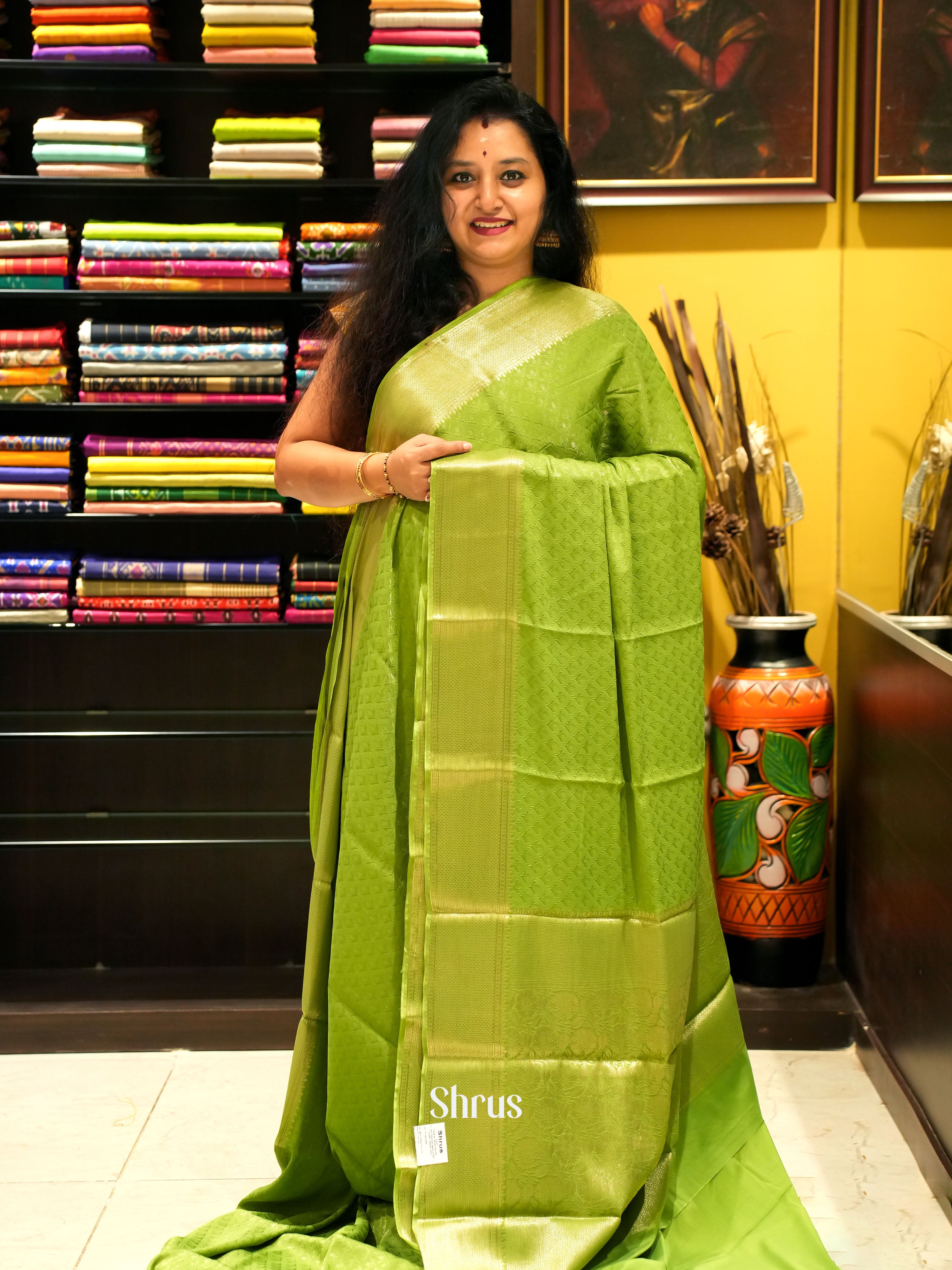 Parrot Green - Mysoresilk-halfpure - Shop on Shrus.com