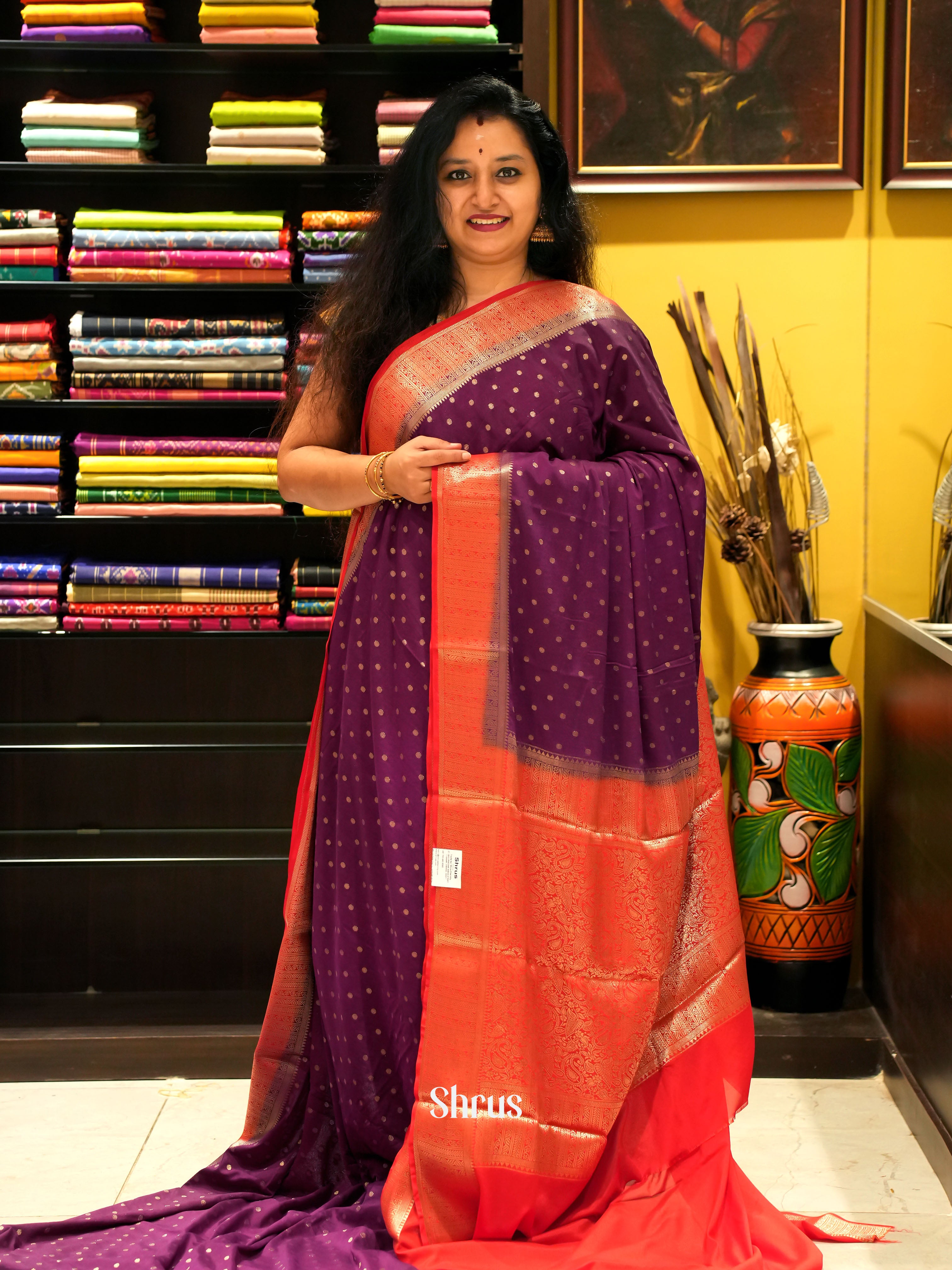 Purple & Red - Mysoresilk-halfpure - Shop on Shrus.com