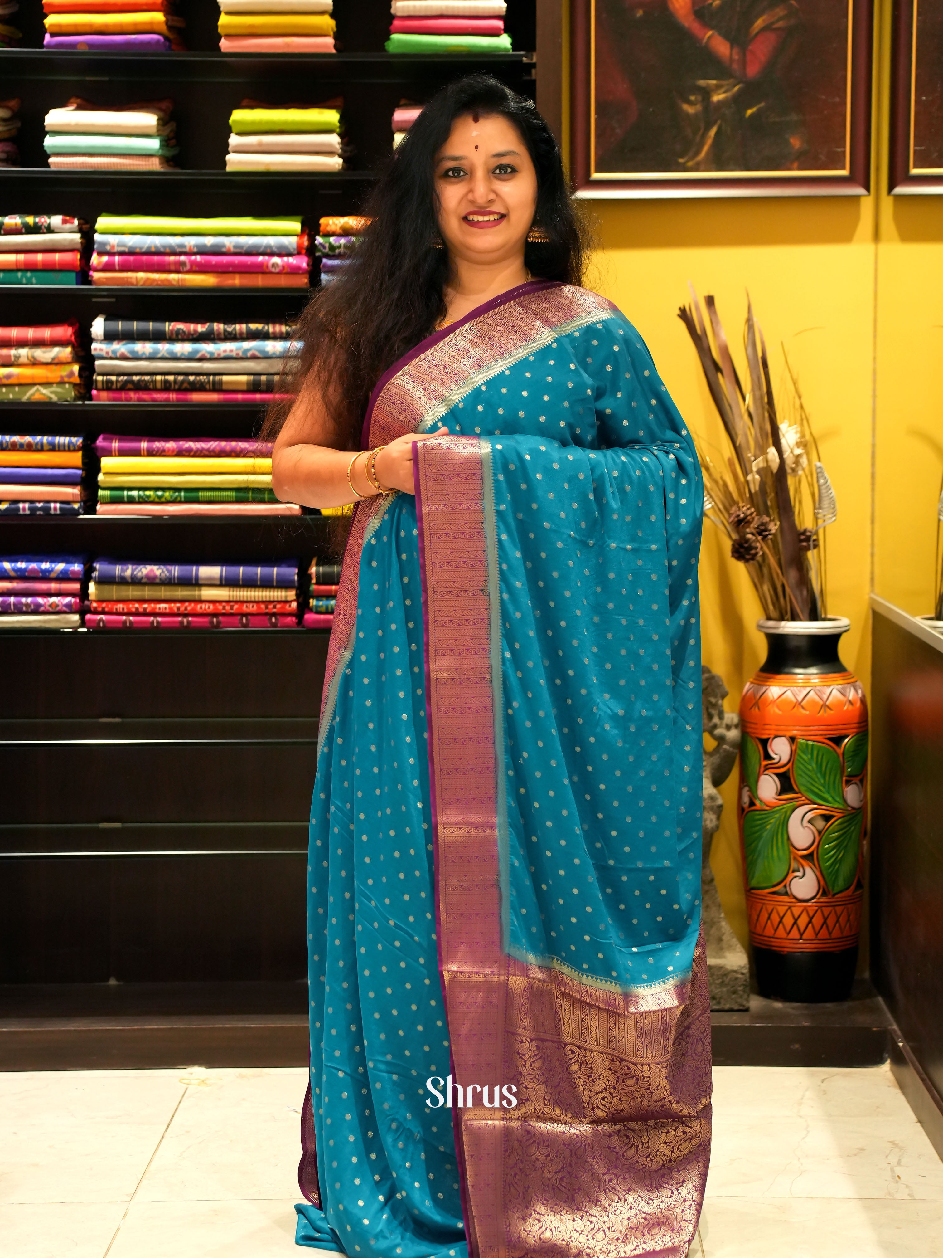 Blue & Purple - Mysoresilk-halfpure - Shop on Shrus.com