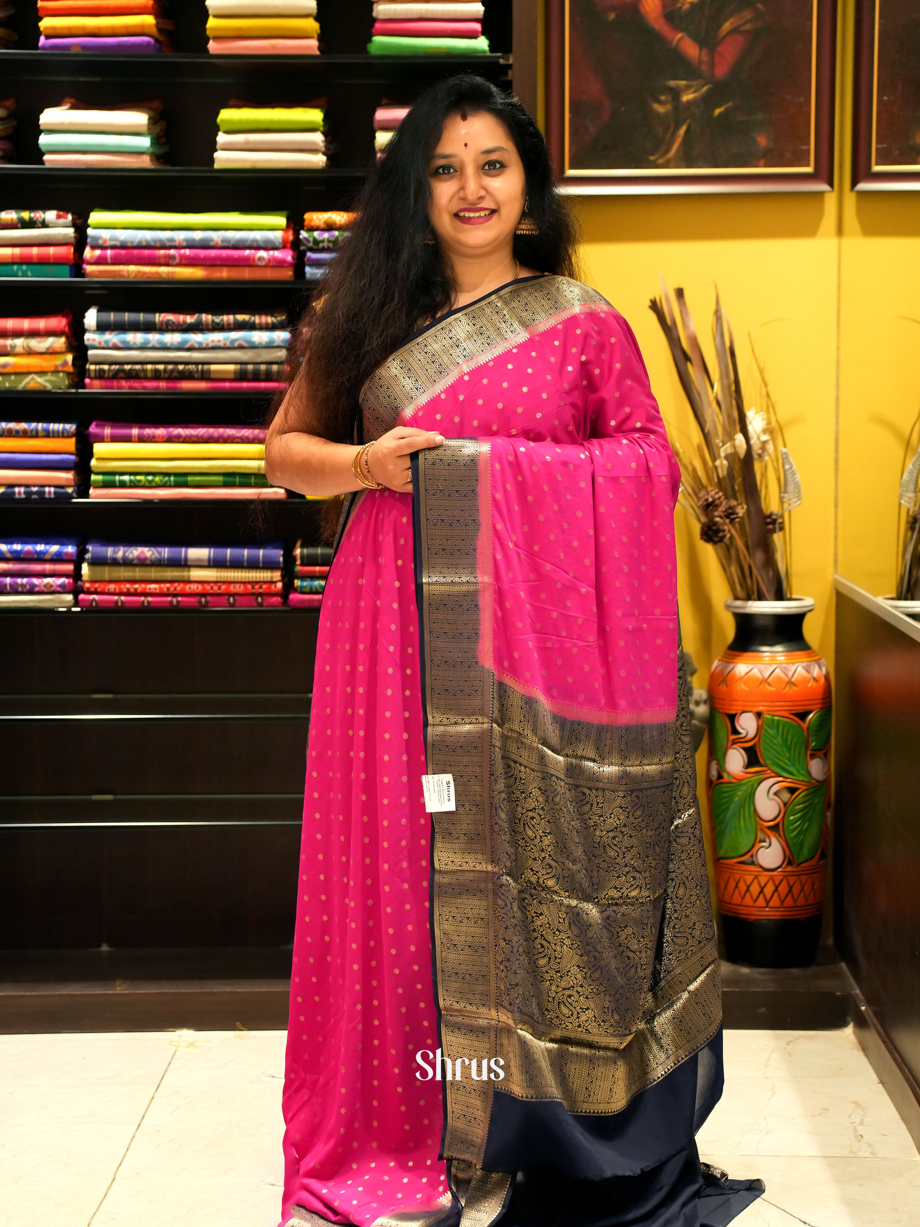 Pink & Black - Mysoresilk-halfpure - Shop on Shrus.com