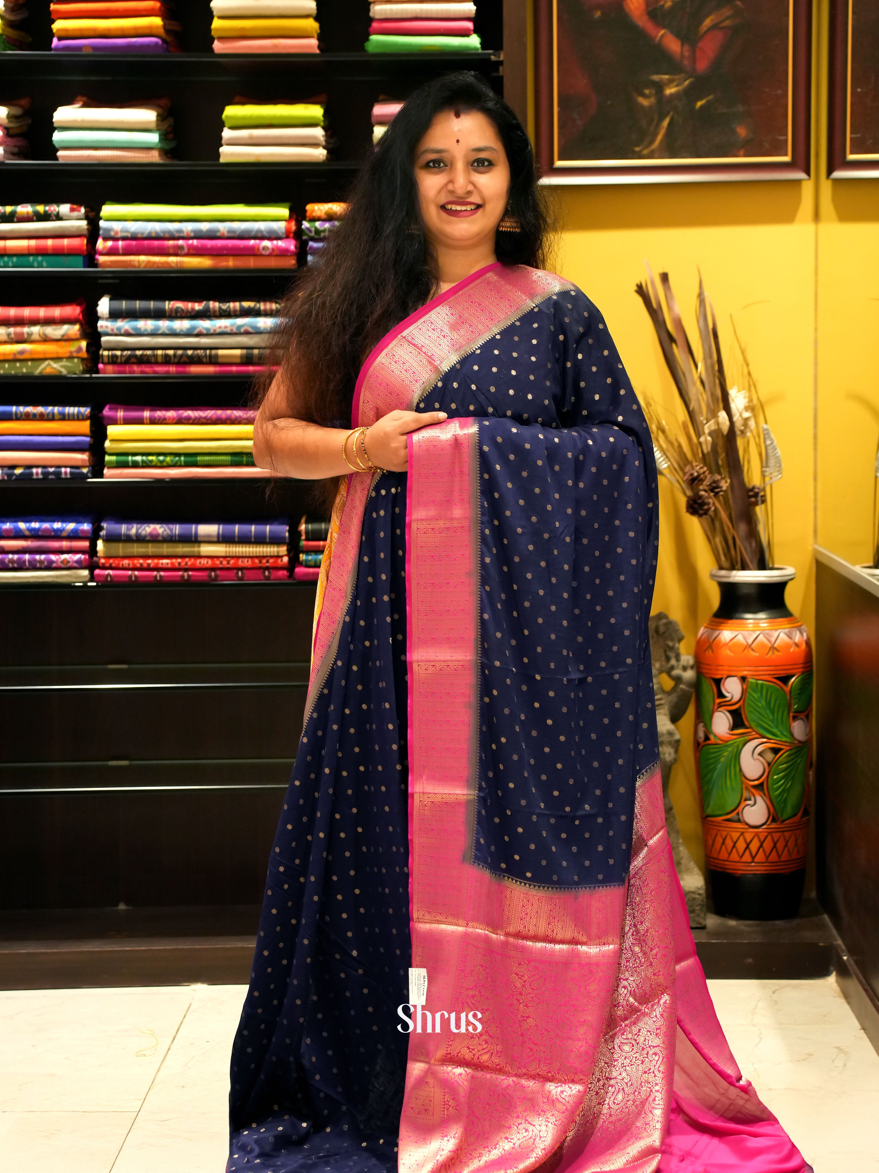 Blue & Pink- Mysoresilk-halfpure - Shop on Shrus.com
