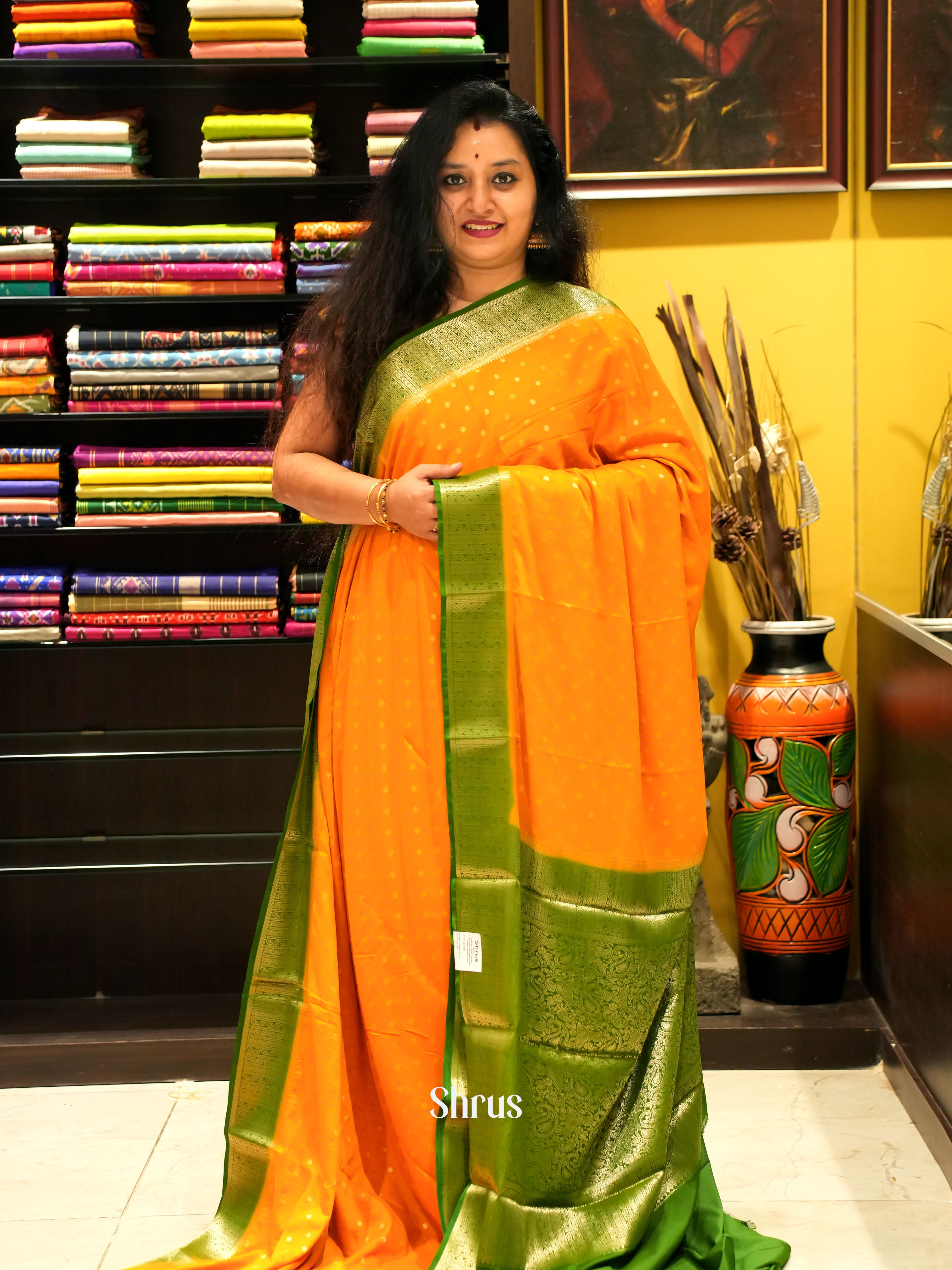 Orange & Green - Mysoresilk-halfpure - Shop on Shrus.com