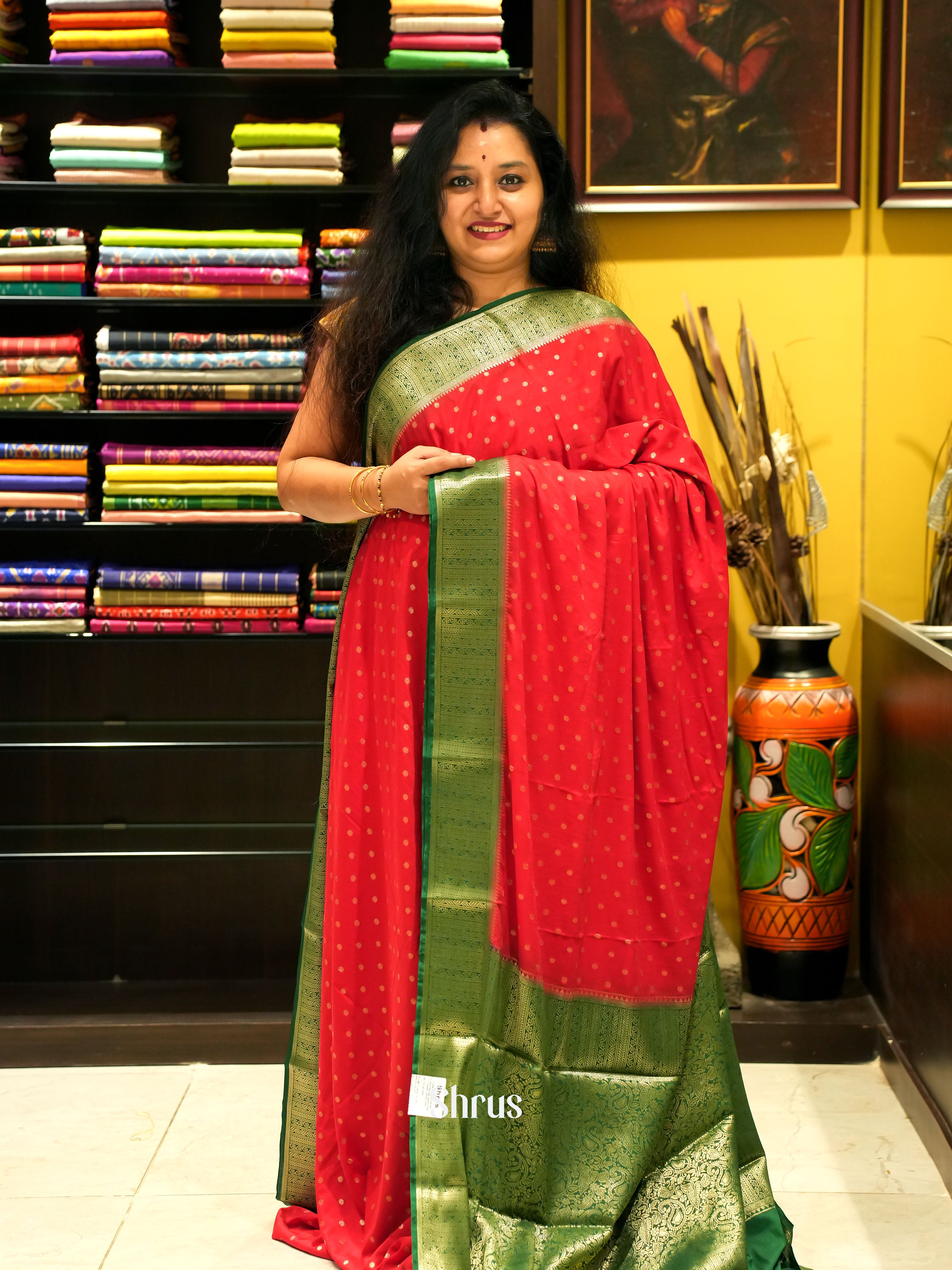 Red & Green- Mysoresilk-halfpure - Shop on Shrus.com