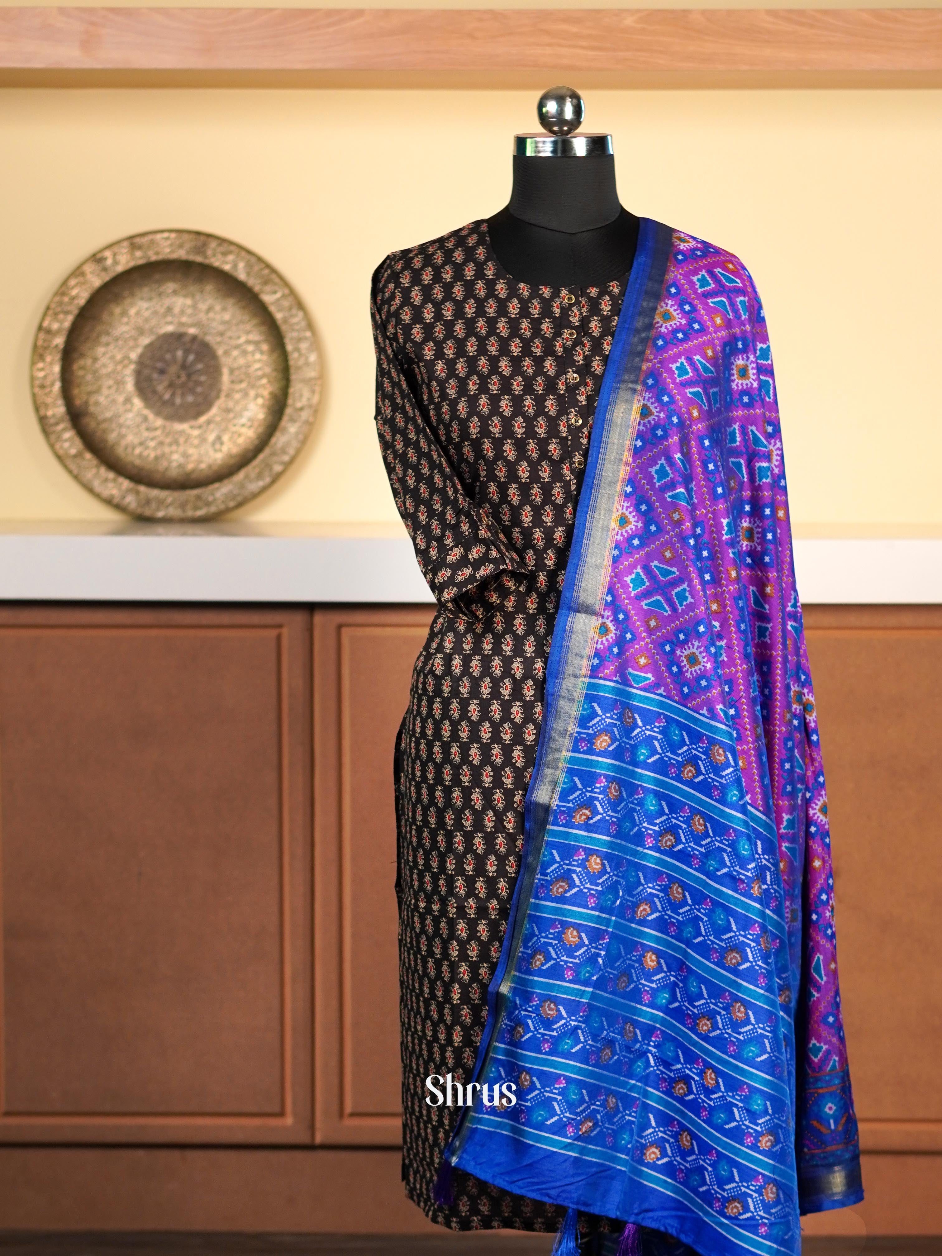 Purple & Blue- Semi Patola Dupatta - Shop on Shrus.com