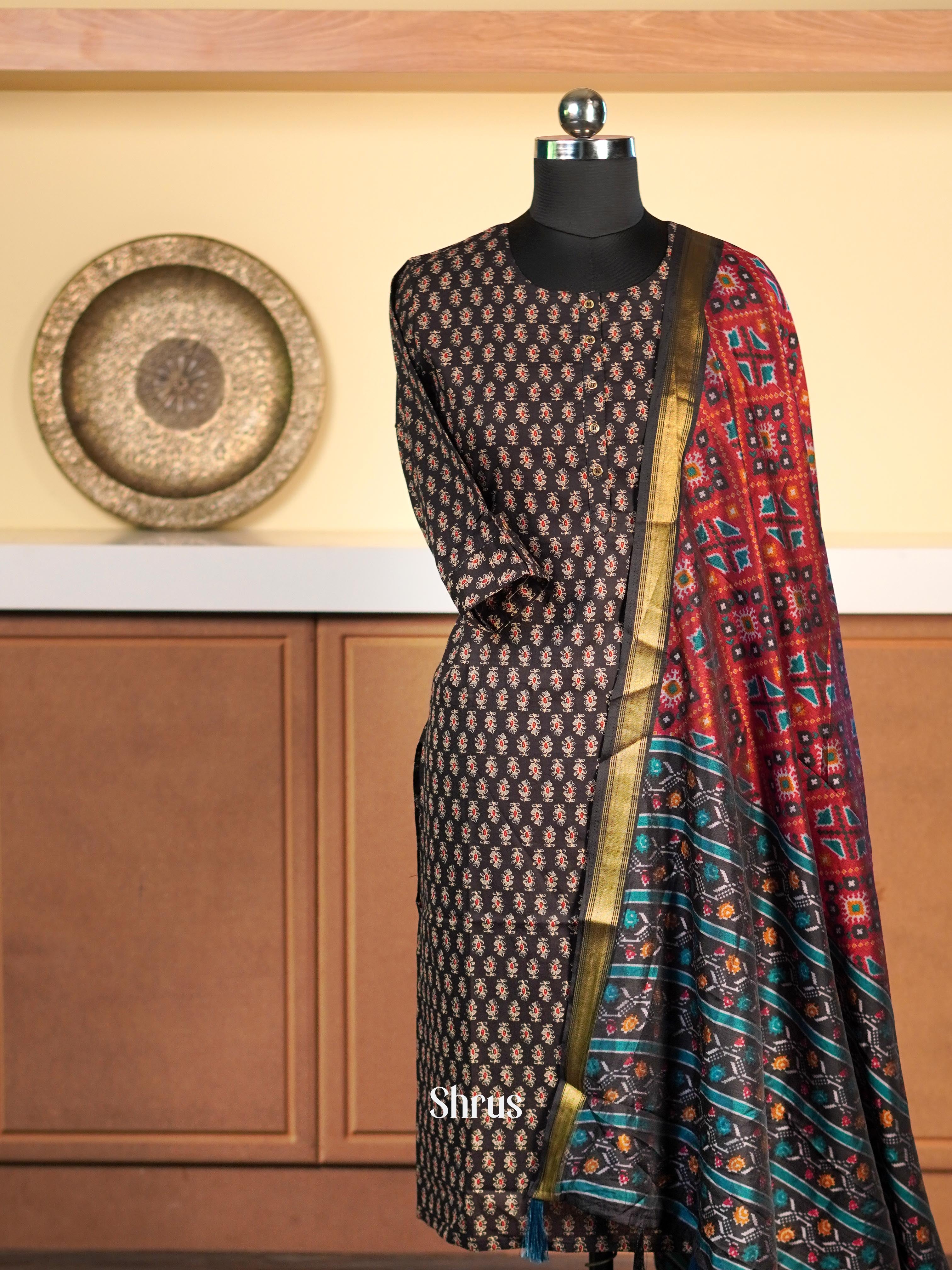 Maroon & Black - Semi Patola Dupatta - Shop on Shrus.com