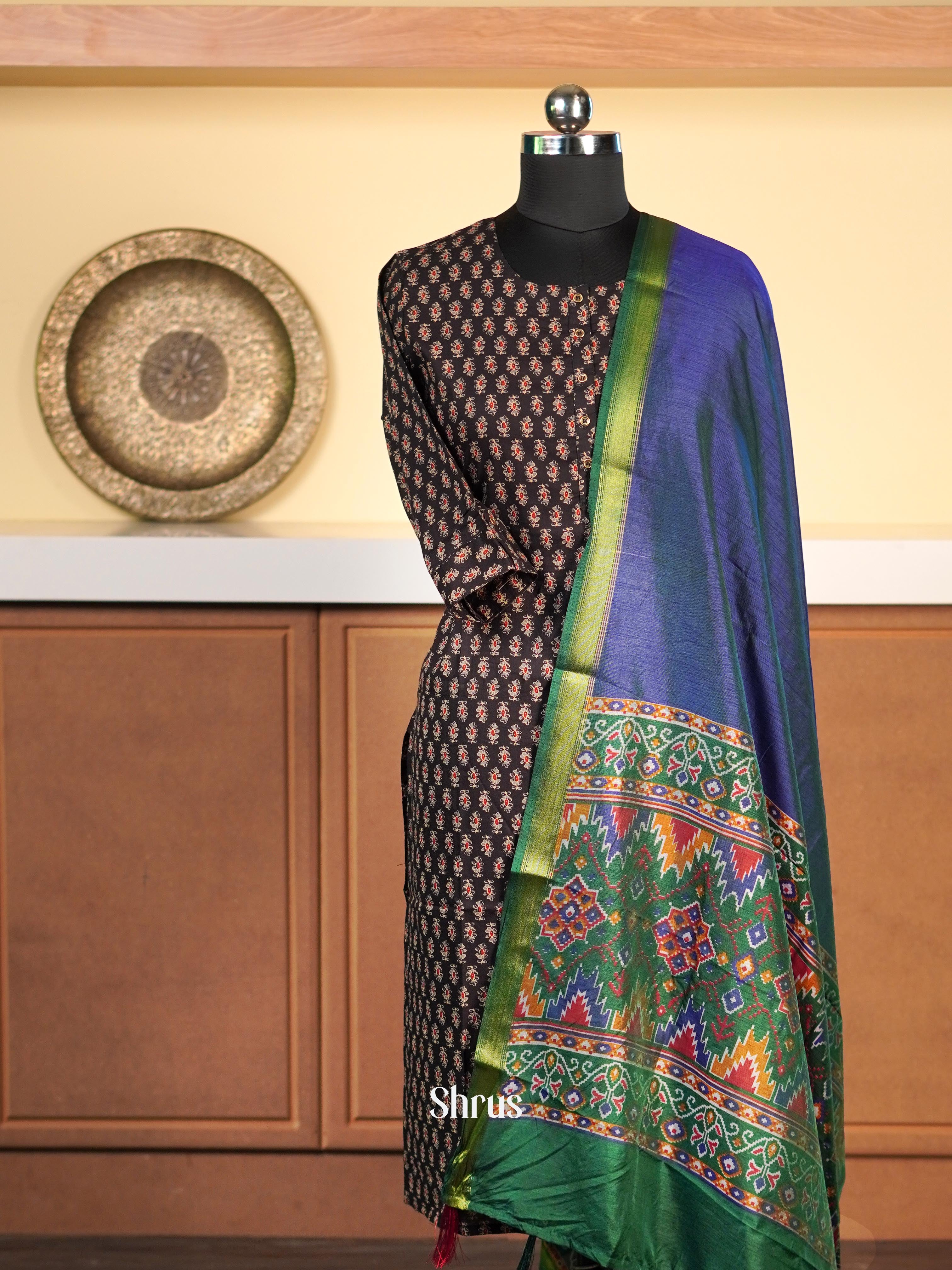Purple & Green- Semi Patola Dupatta - Shop on Shrus.com