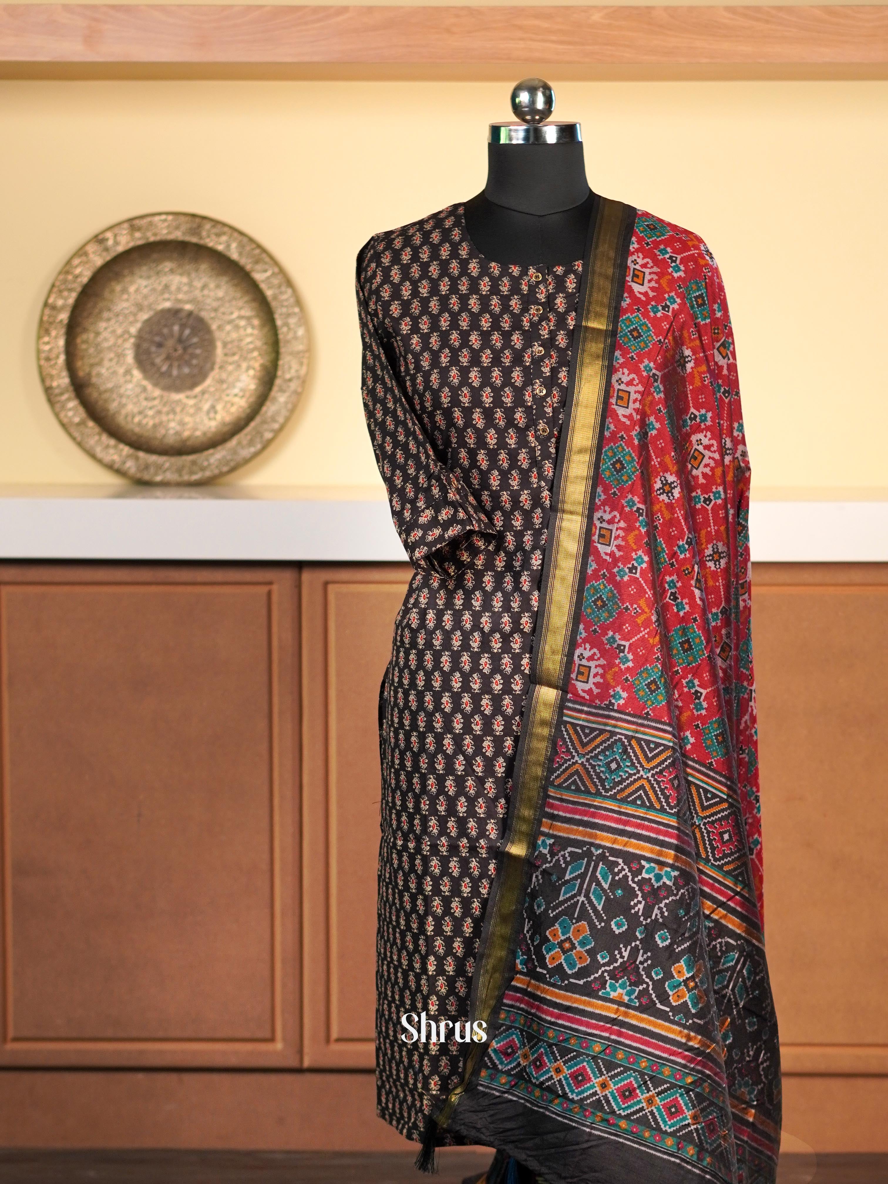 Maroon & Black - Semi Patola Dupatta - Shop on Shrus.com
