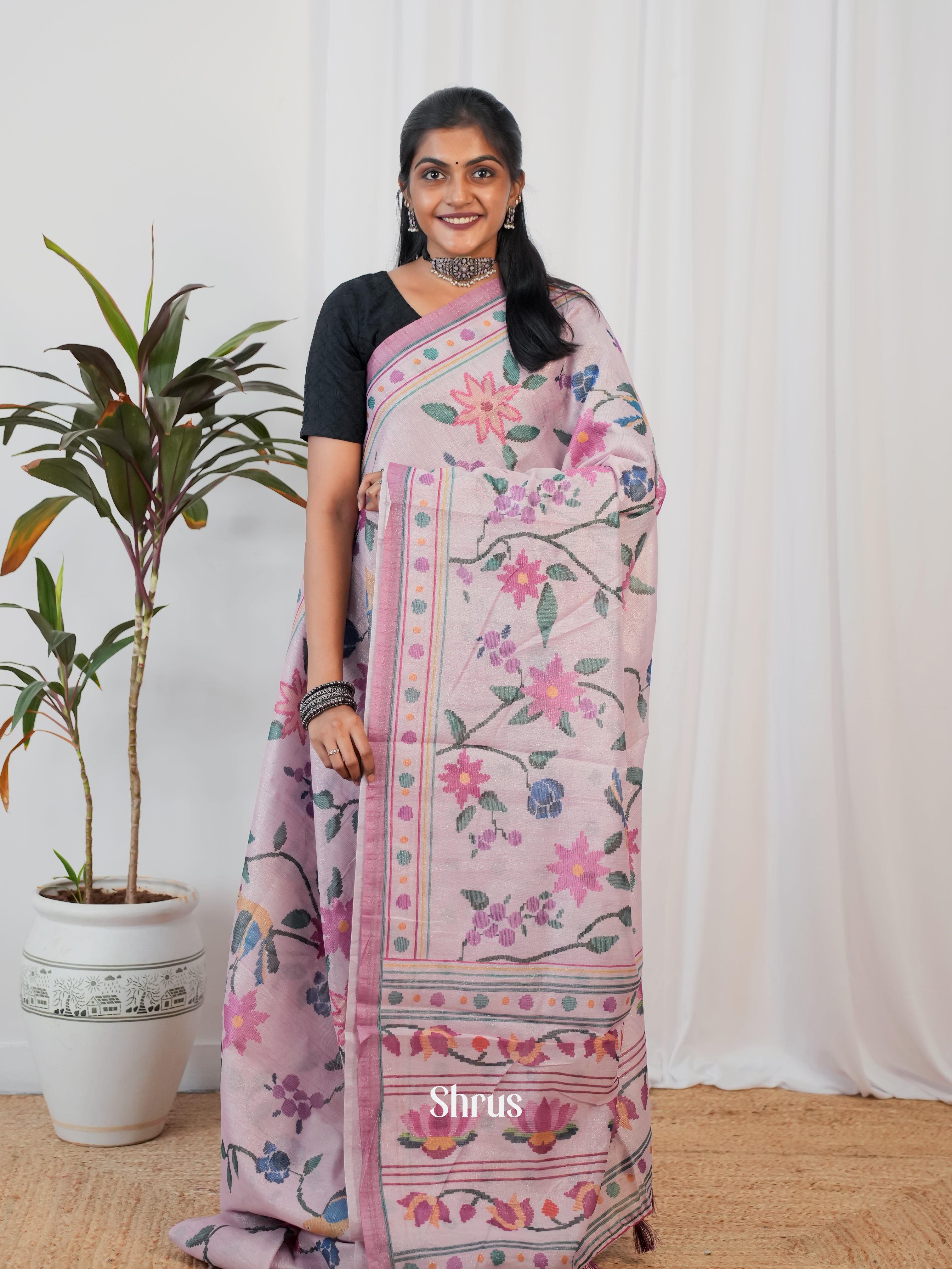 Purple - Semi Crepe Saree - Shop on Shrus.com