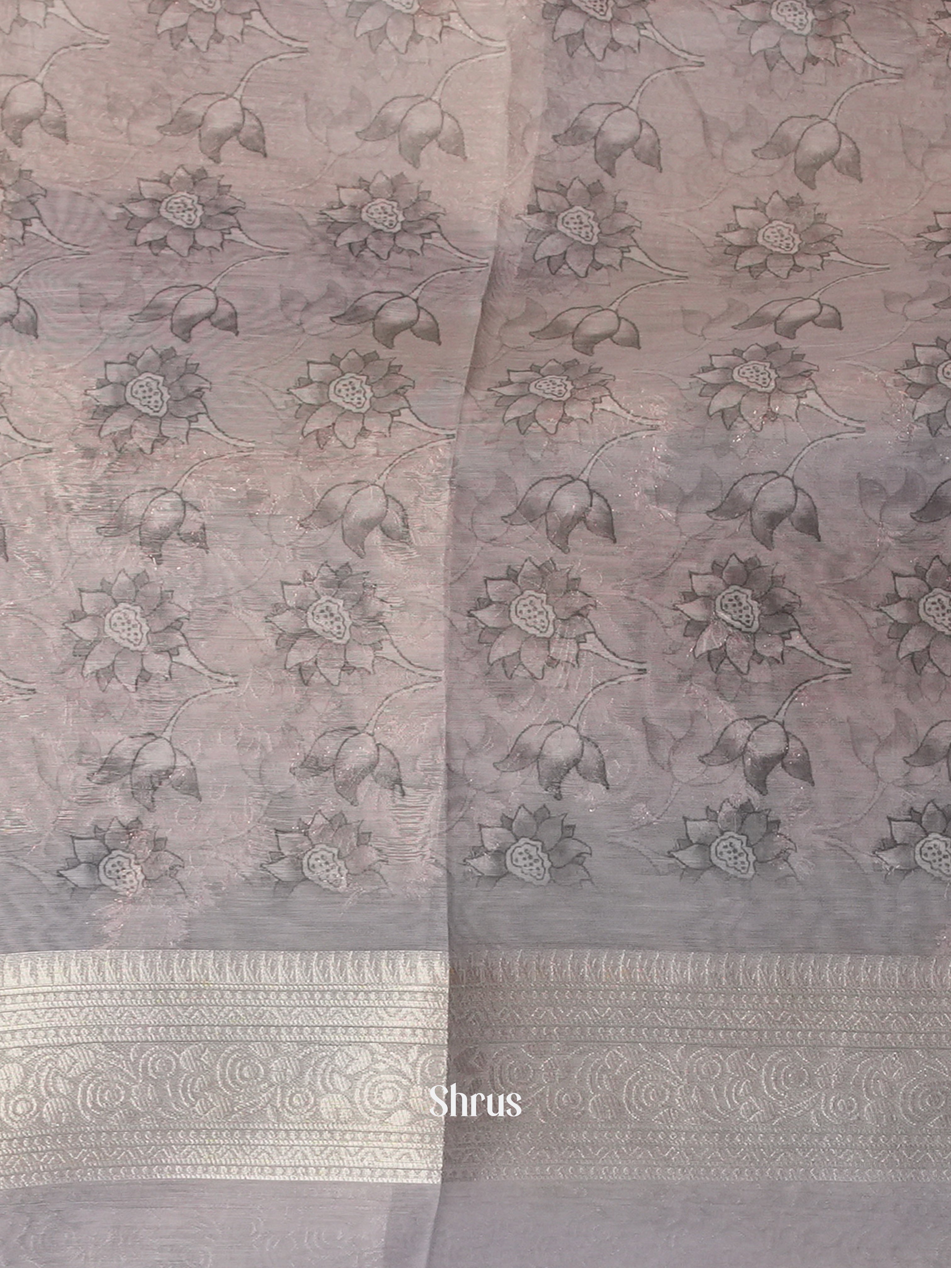 Pink & Grey - Semi Jute Saree - Shop on Shrus.com
