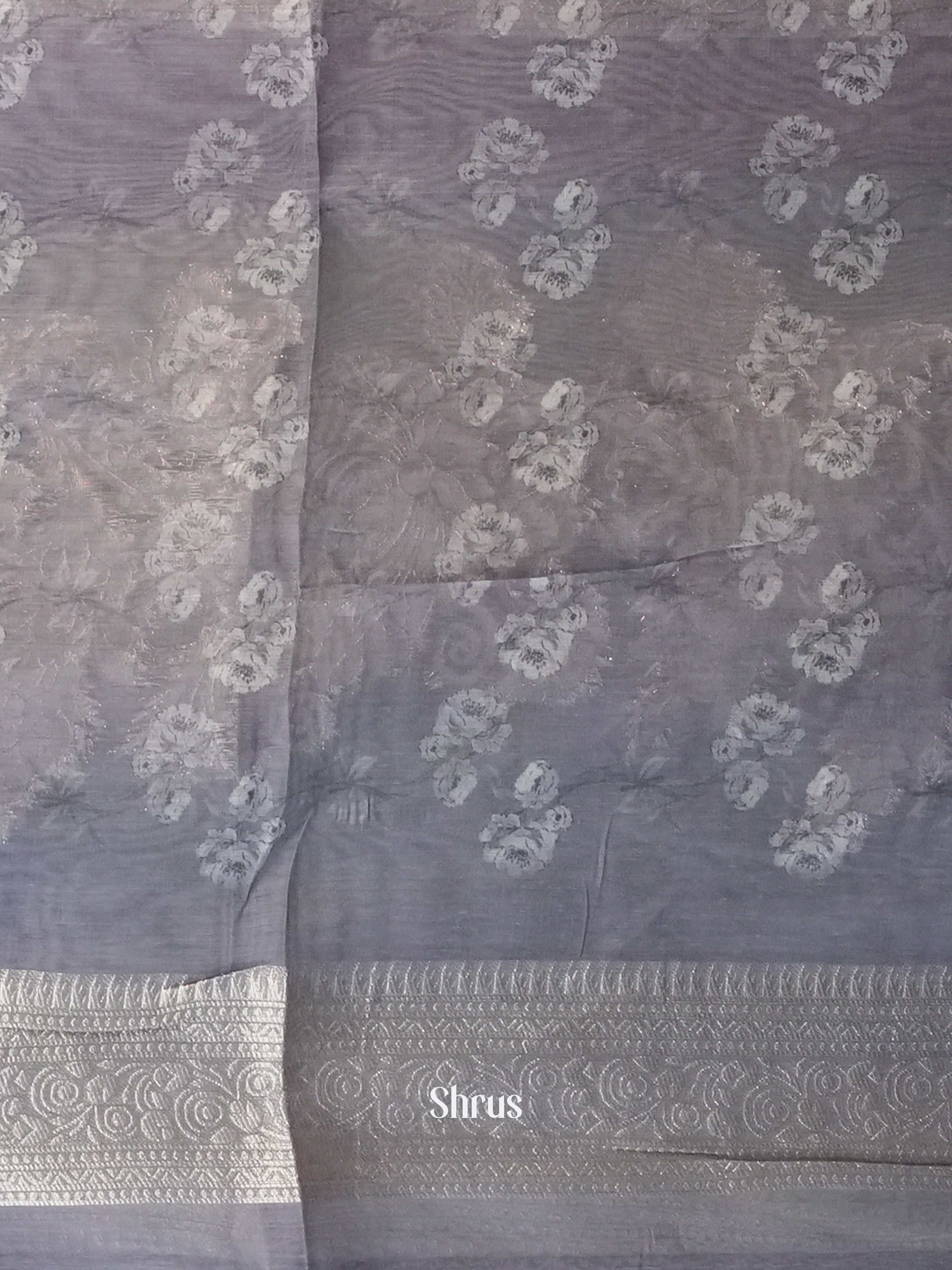 Pink & Grey- Semi Jute Saree - Shop on Shrus.com