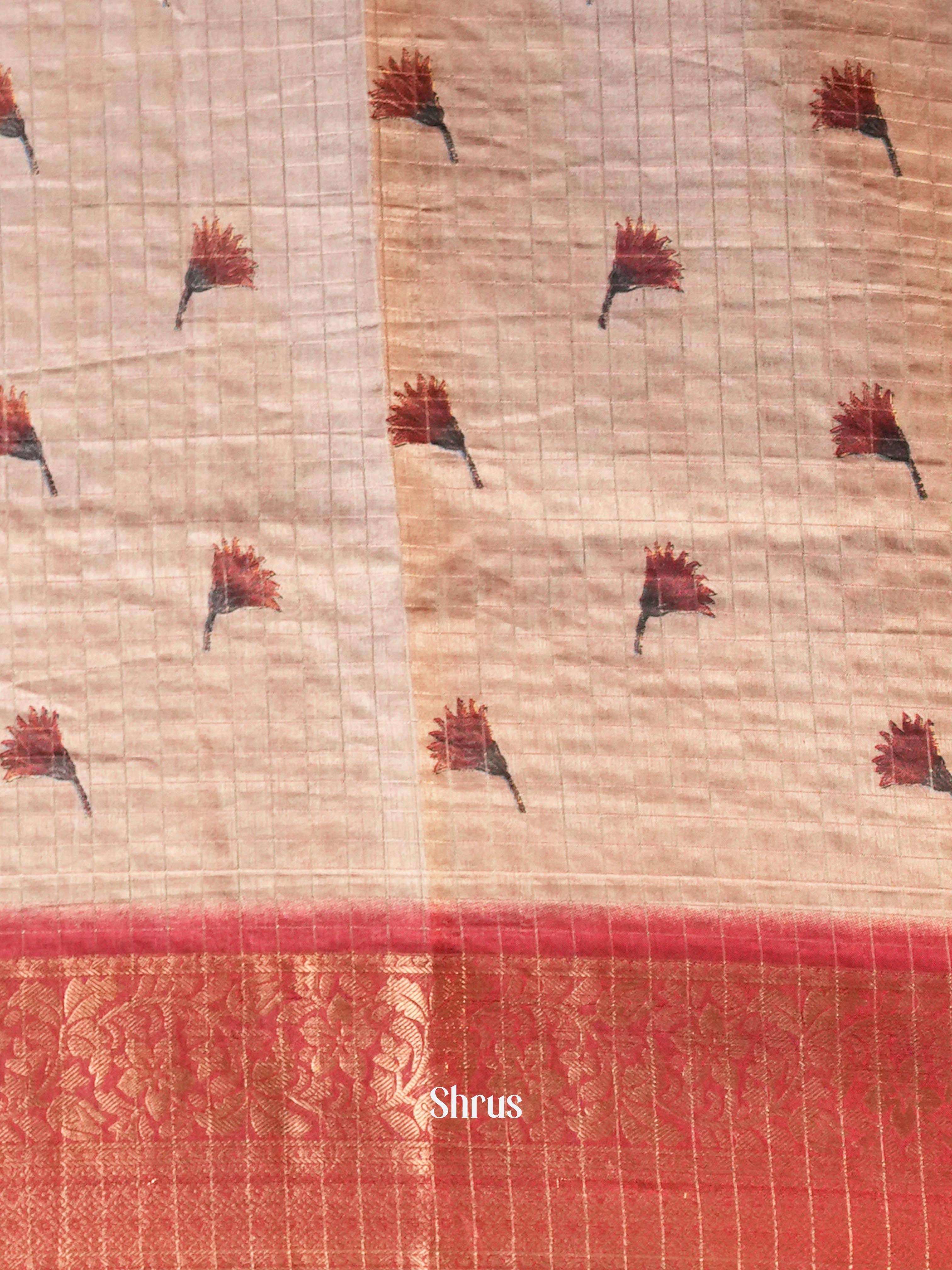 Lite Brown & Red- Semi Jute Saree - Shop on Shrus.com