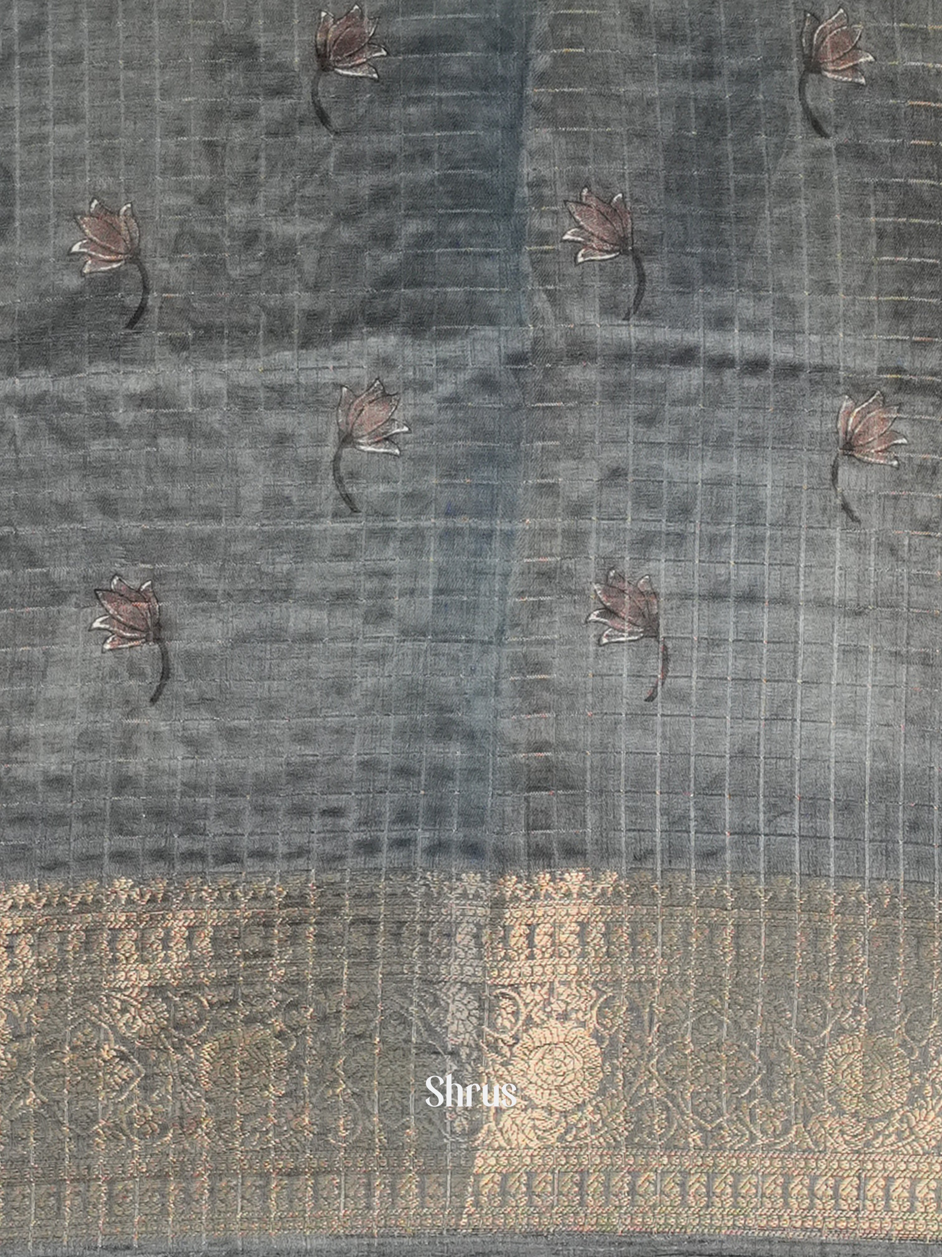 Cream & Grey - Semi Jute Saree - Shop on Shrus.com