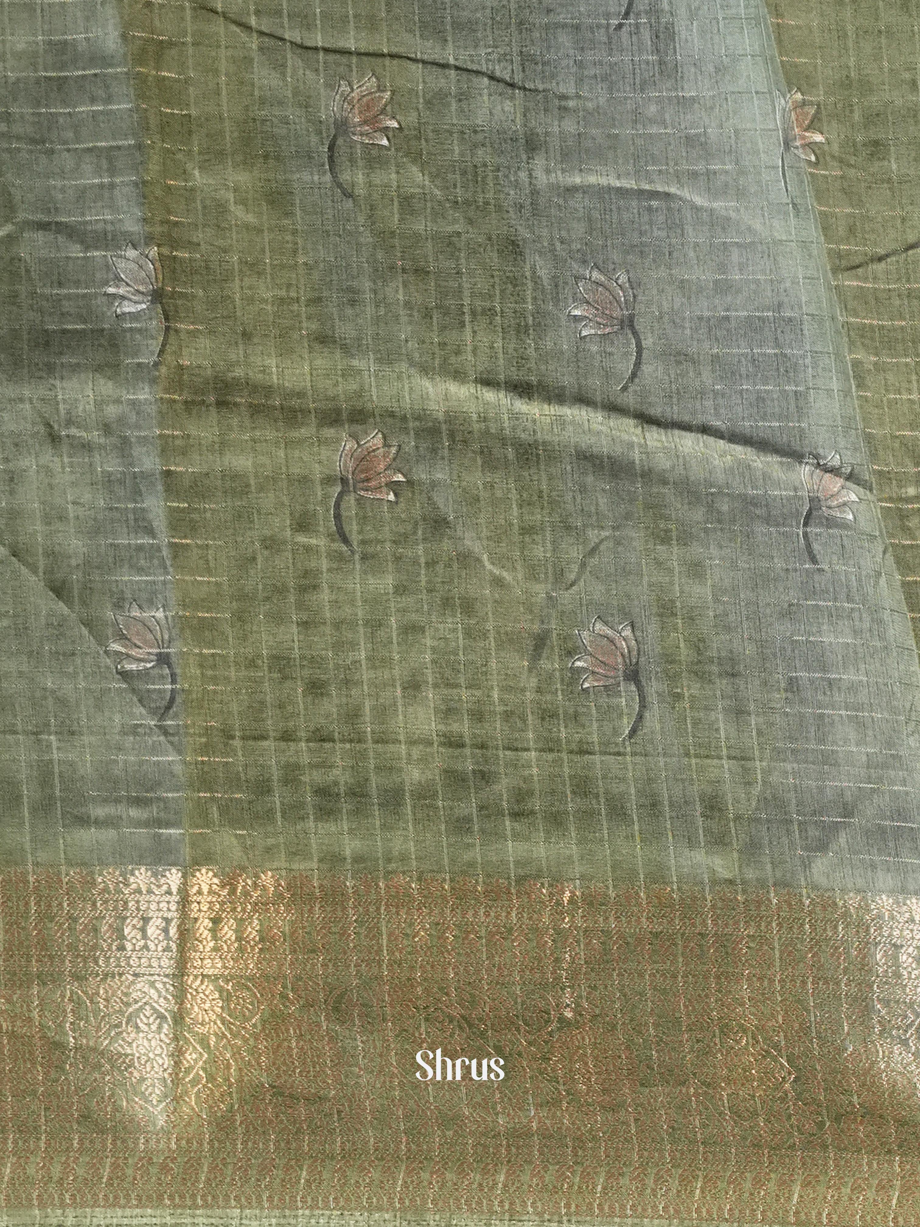 Cream & Green - Semi Jute Saree - Shop on Shrus.com