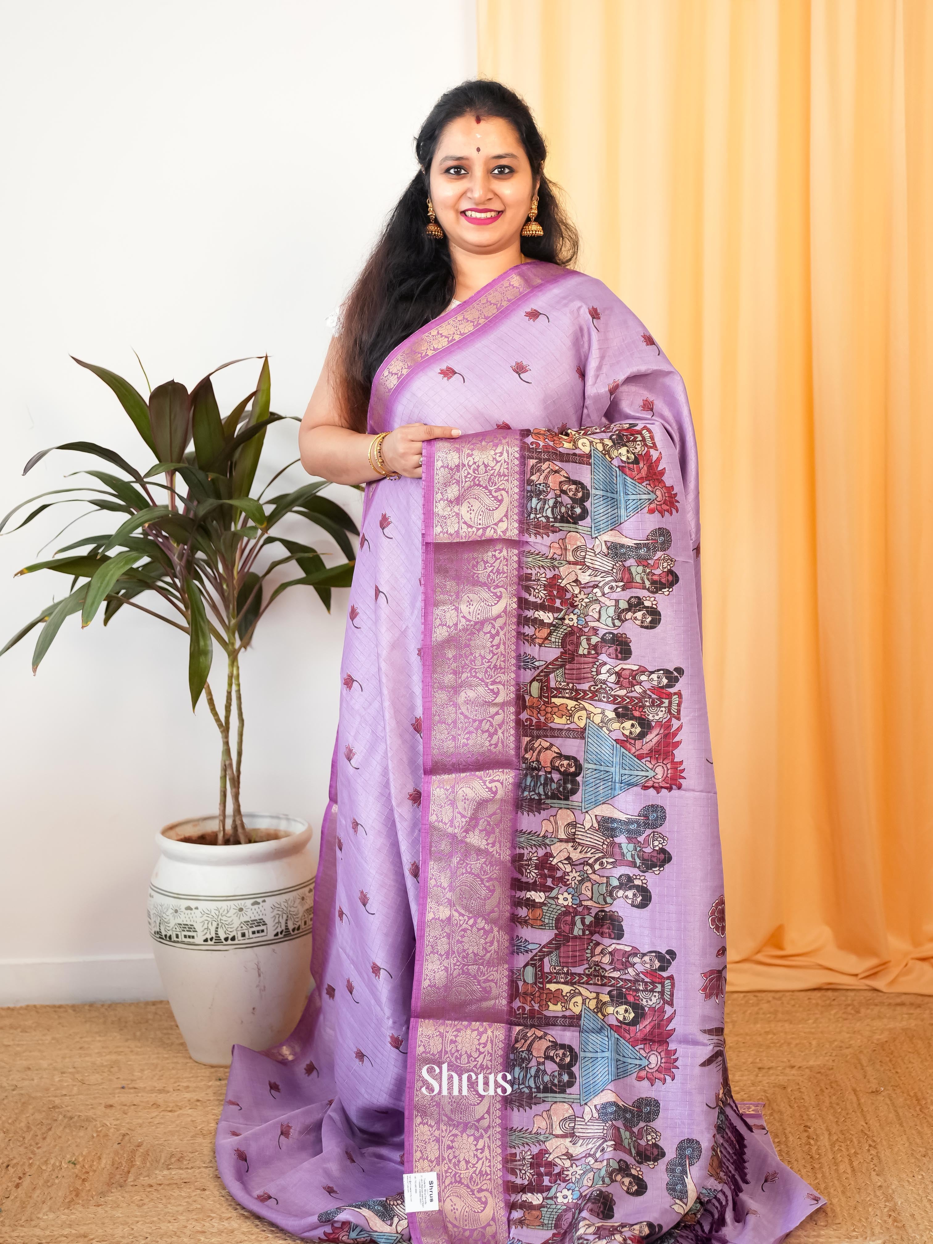 Purple- Semi Jute Saree - Shop on Shrus.com