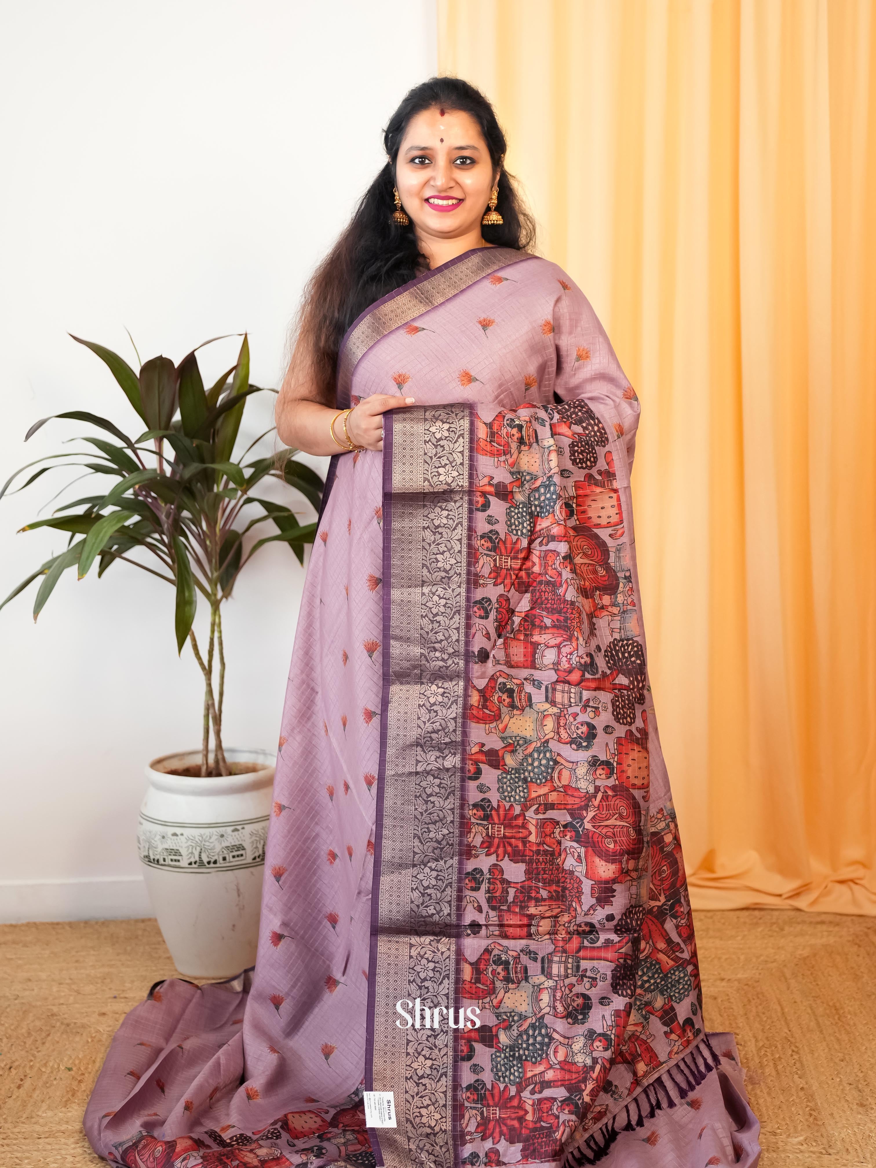 Purple - Semi Jute Saree - Shop on Shrus.com