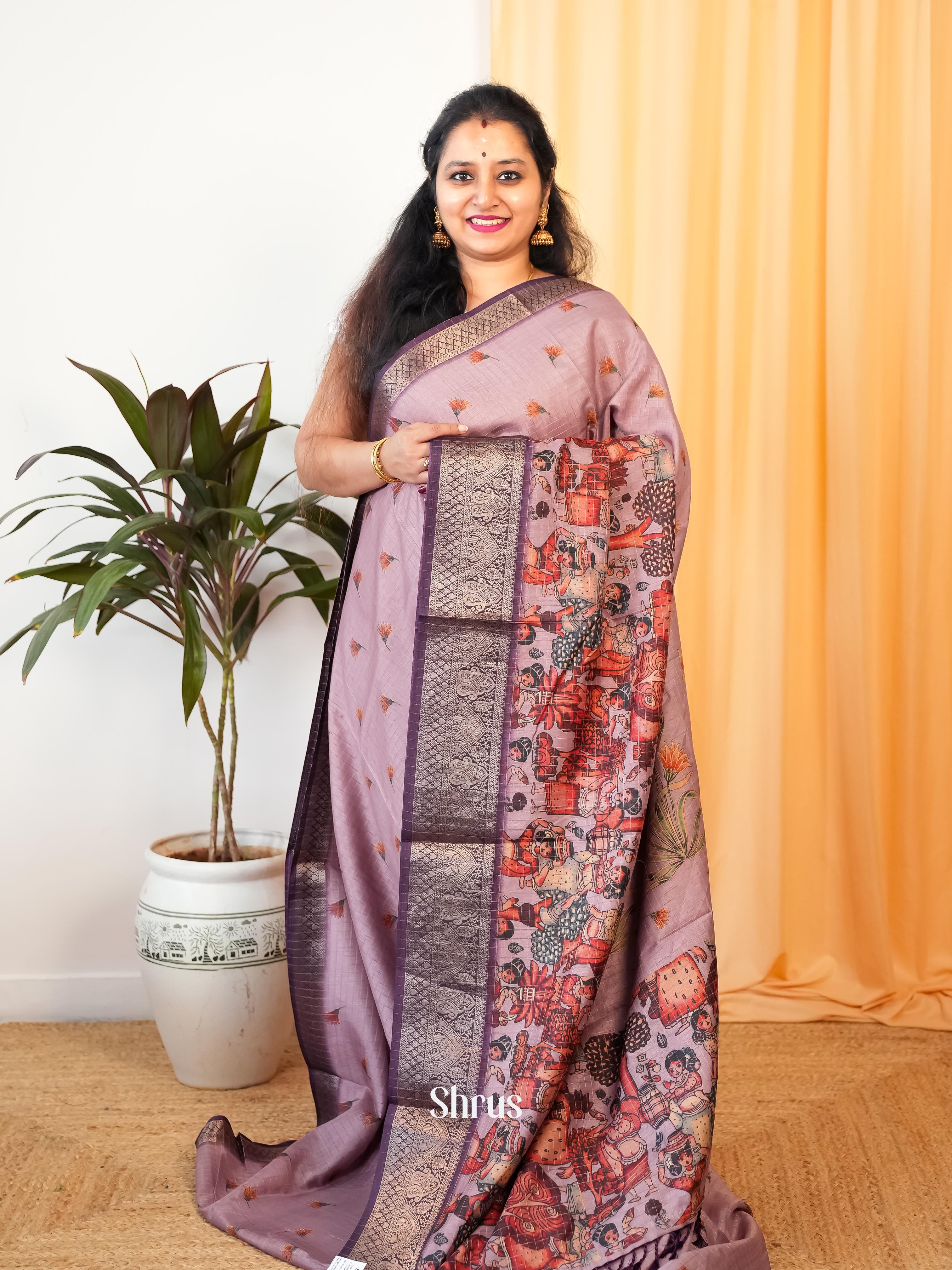 Purple - Semi Jute Saree - Shop on Shrus.com