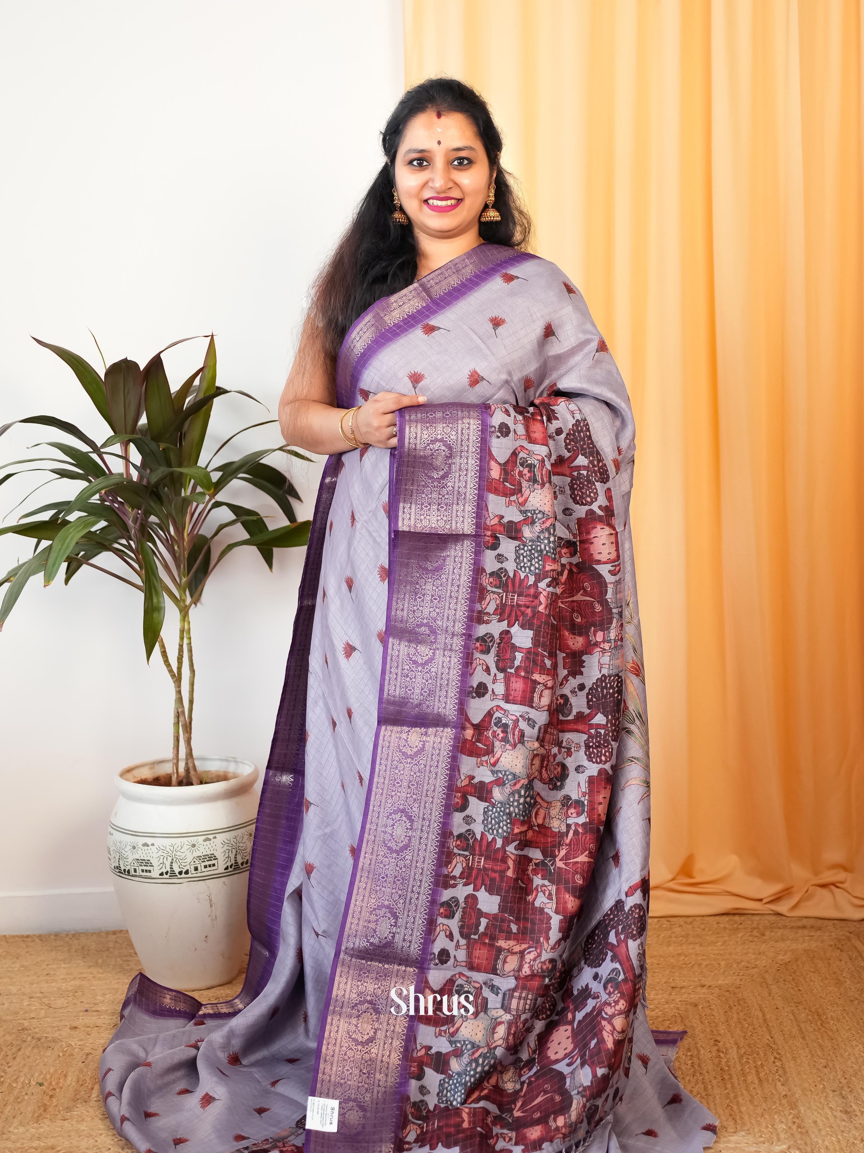 Purple - Semi Jute Saree - Shop on Shrus.com