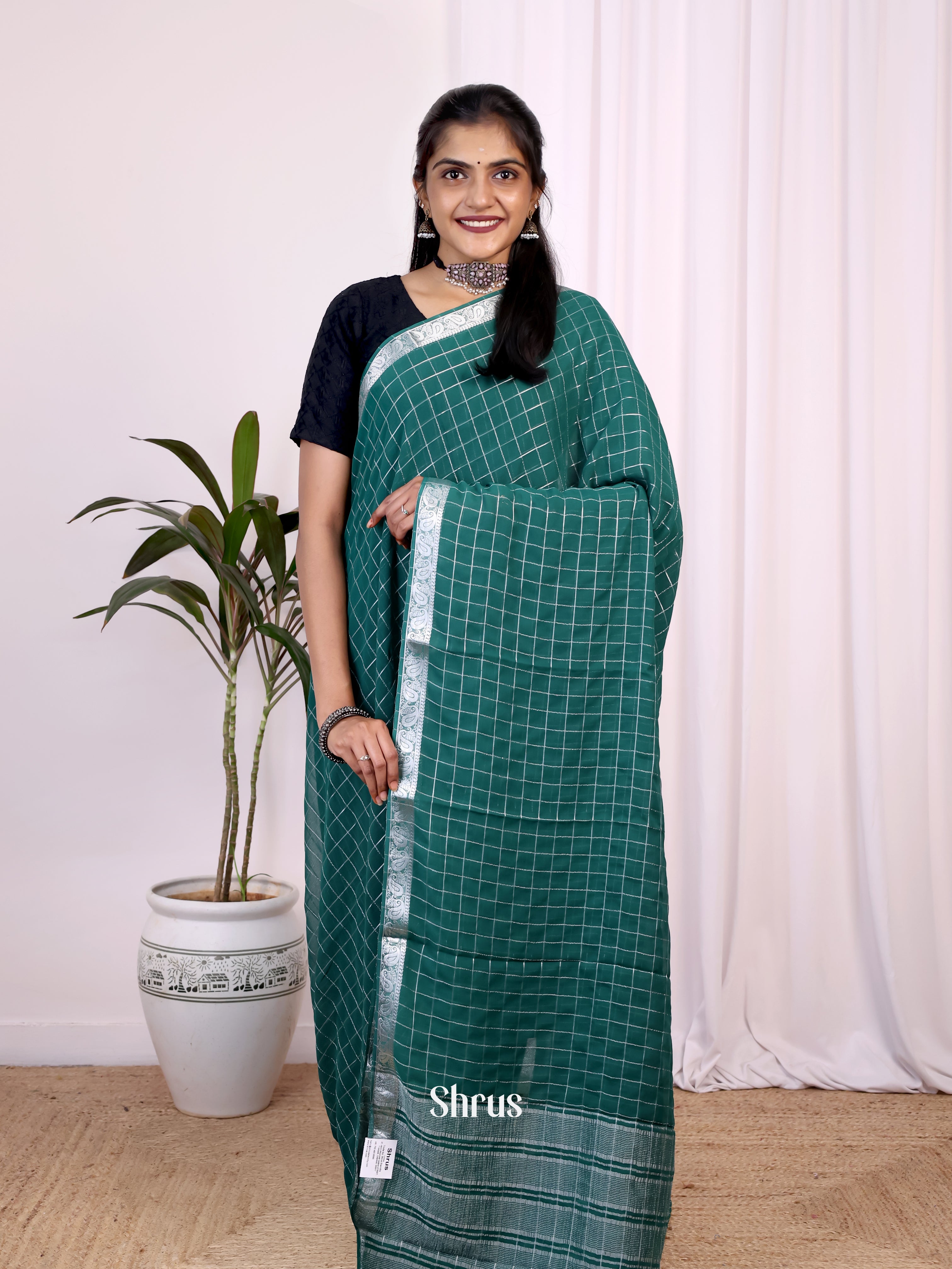 Green - Semi Mysoresilk Saree - Shop on Shrus.com