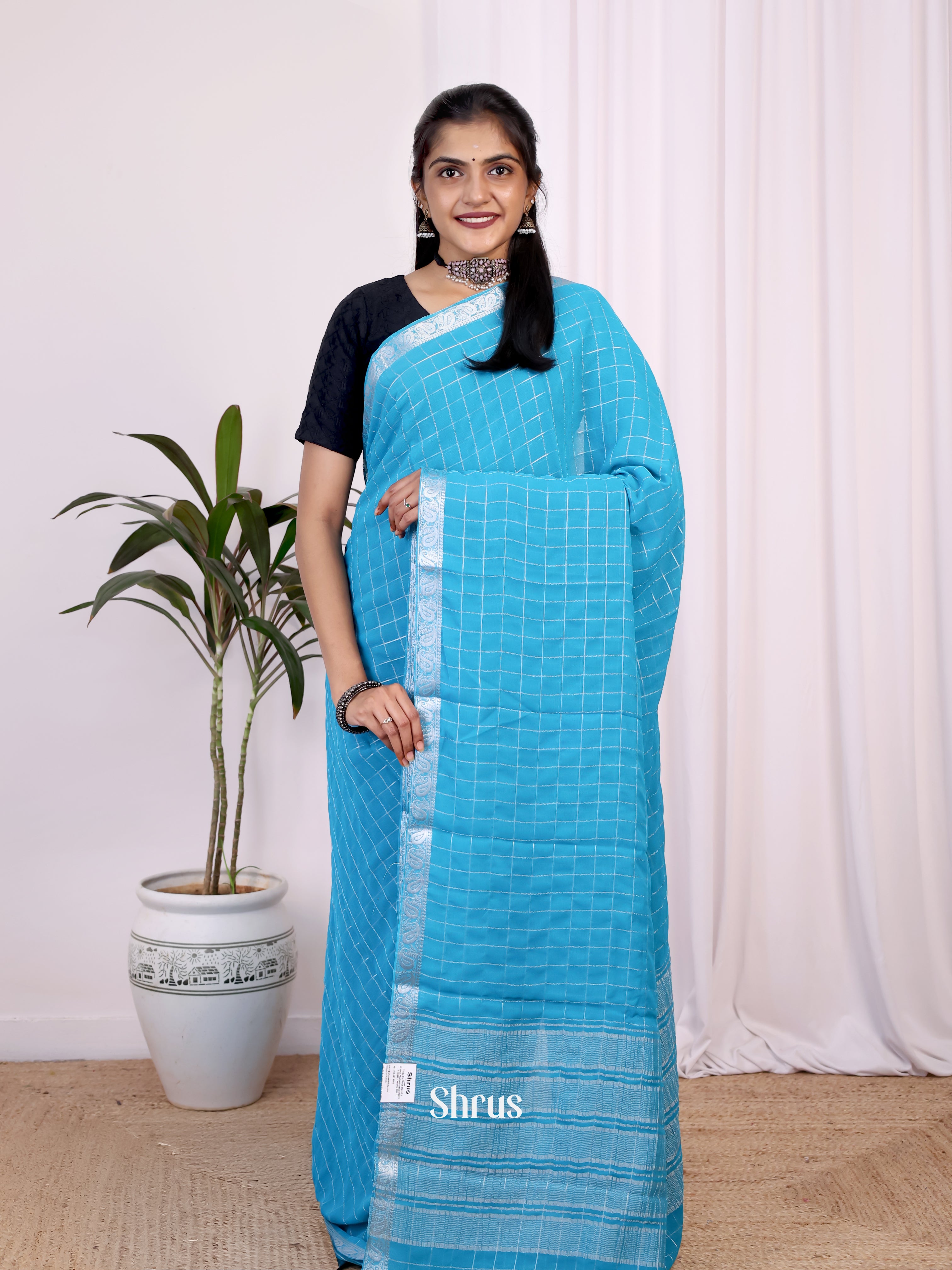Blue- Semi Mysoresilk Saree - Shop on Shrus.com