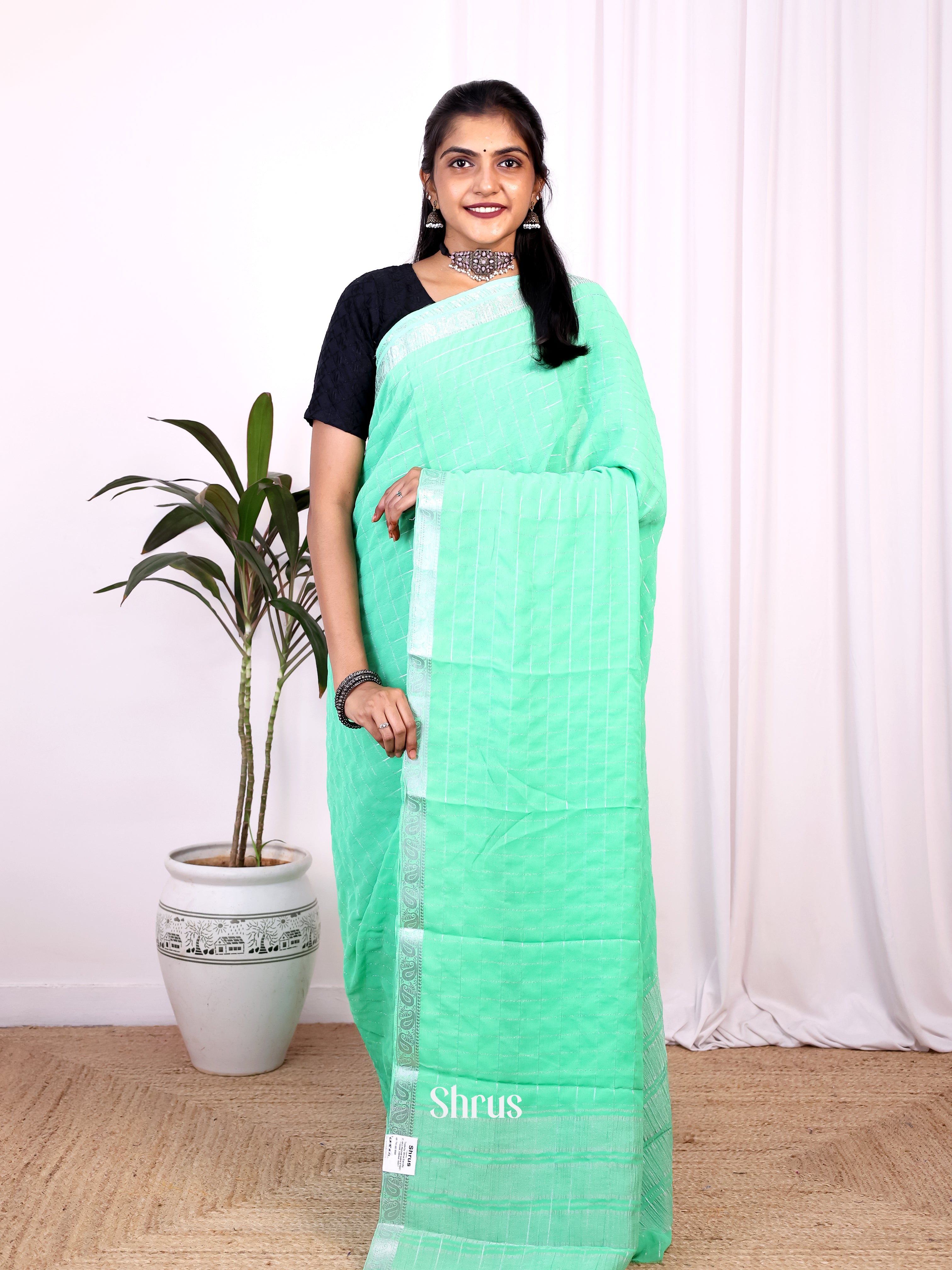 Teal - Semi Mysoresilk Saree - Shop on Shrus.com