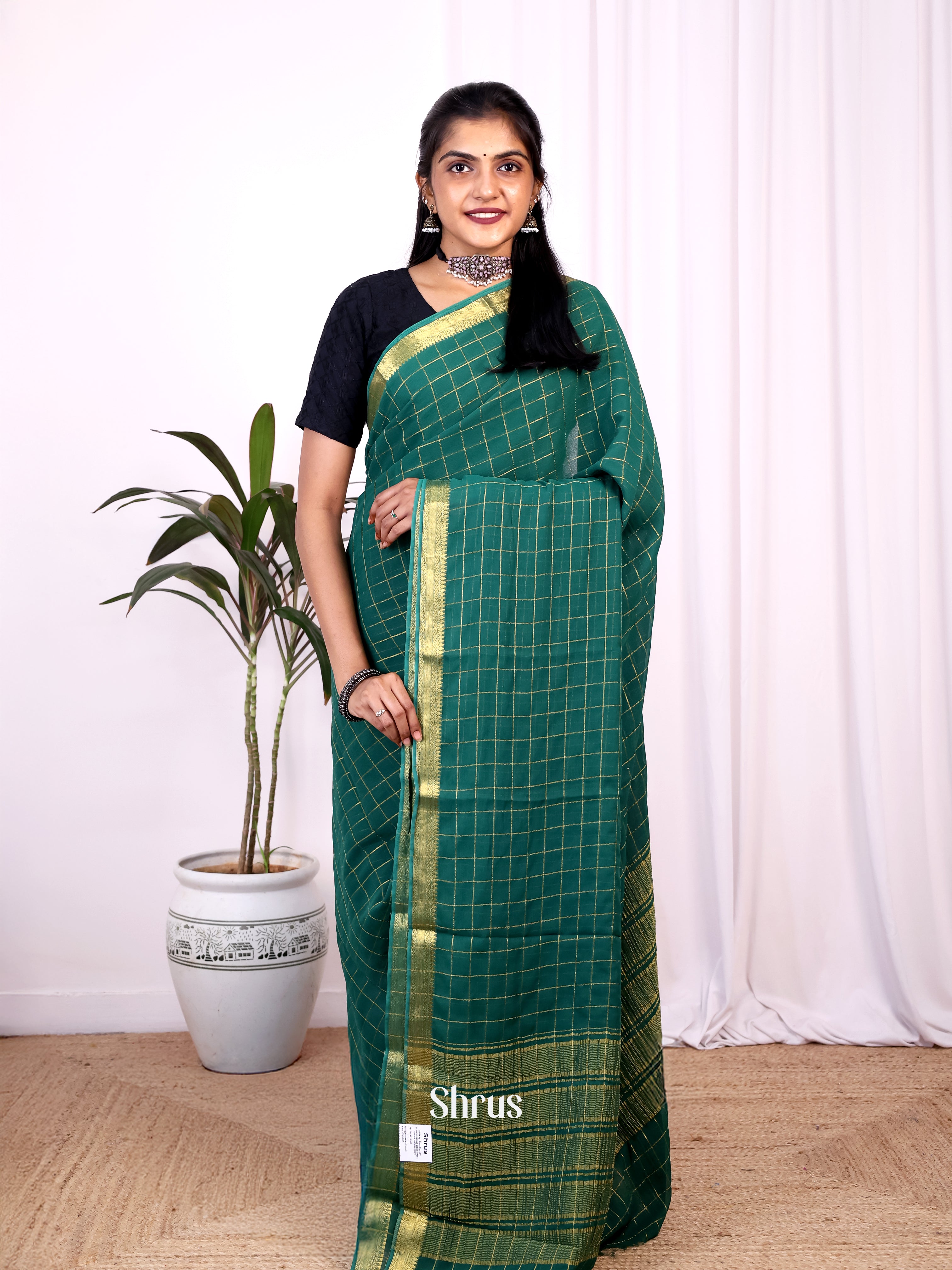 Green - Semi Mysoresilk Saree - Shop on Shrus.com