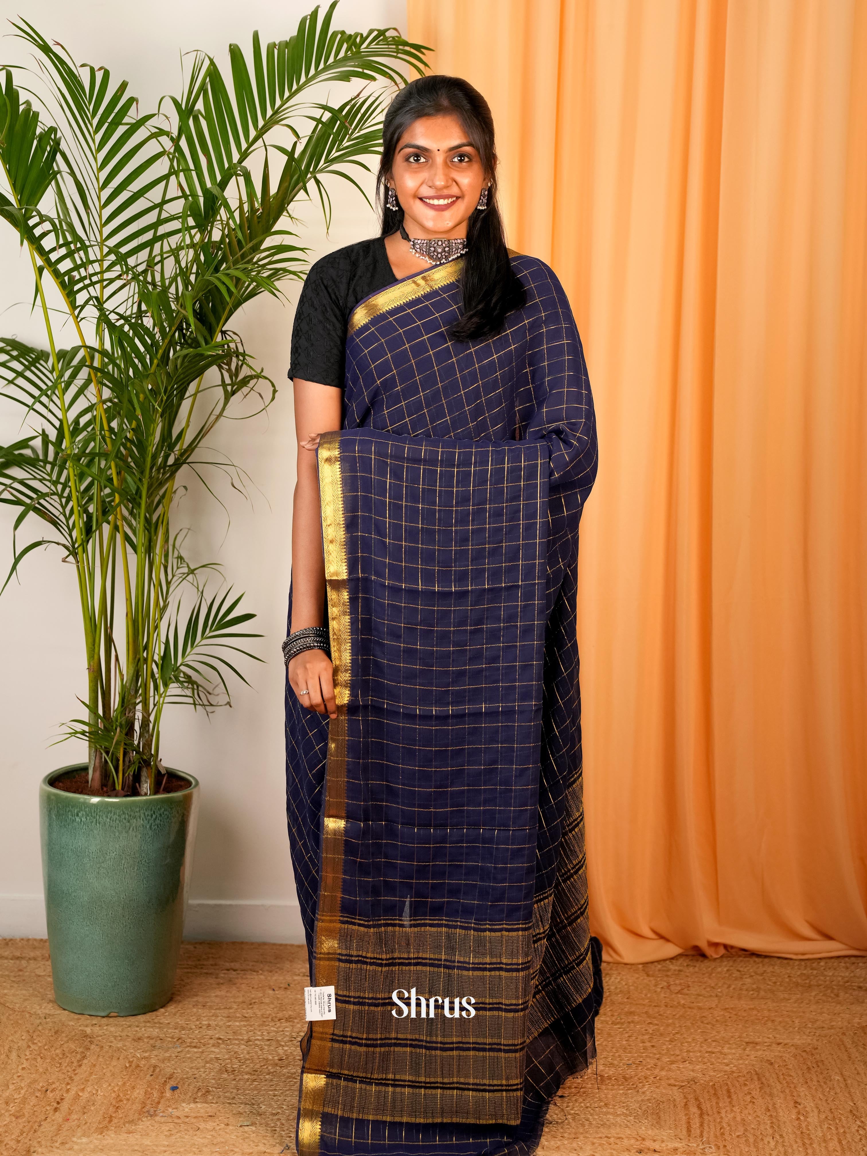 Blue - Semi Mysoresilk Saree - Shop on Shrus.com