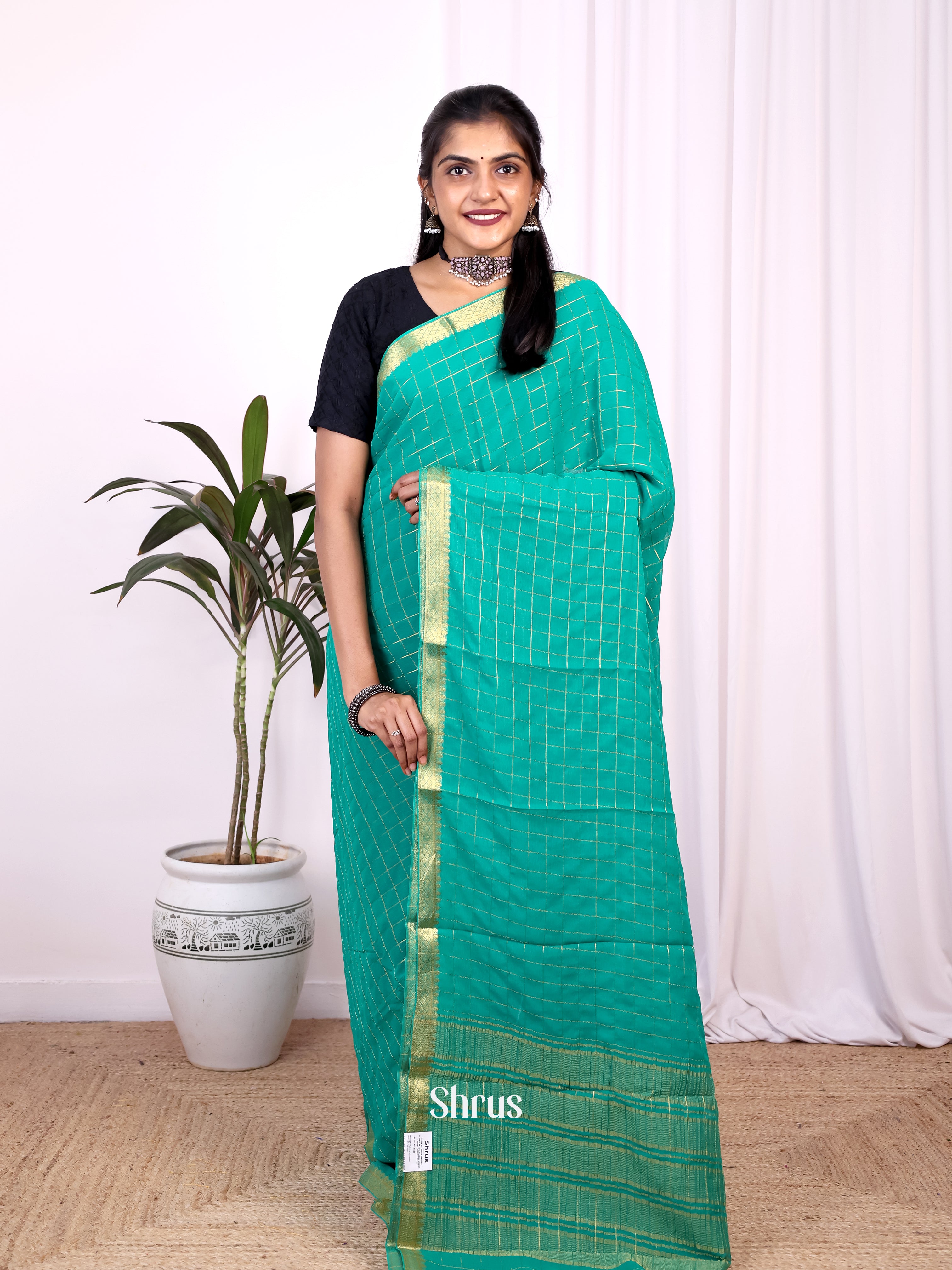 Green - Semi Mysoresilk Saree - Shop on Shrus.com