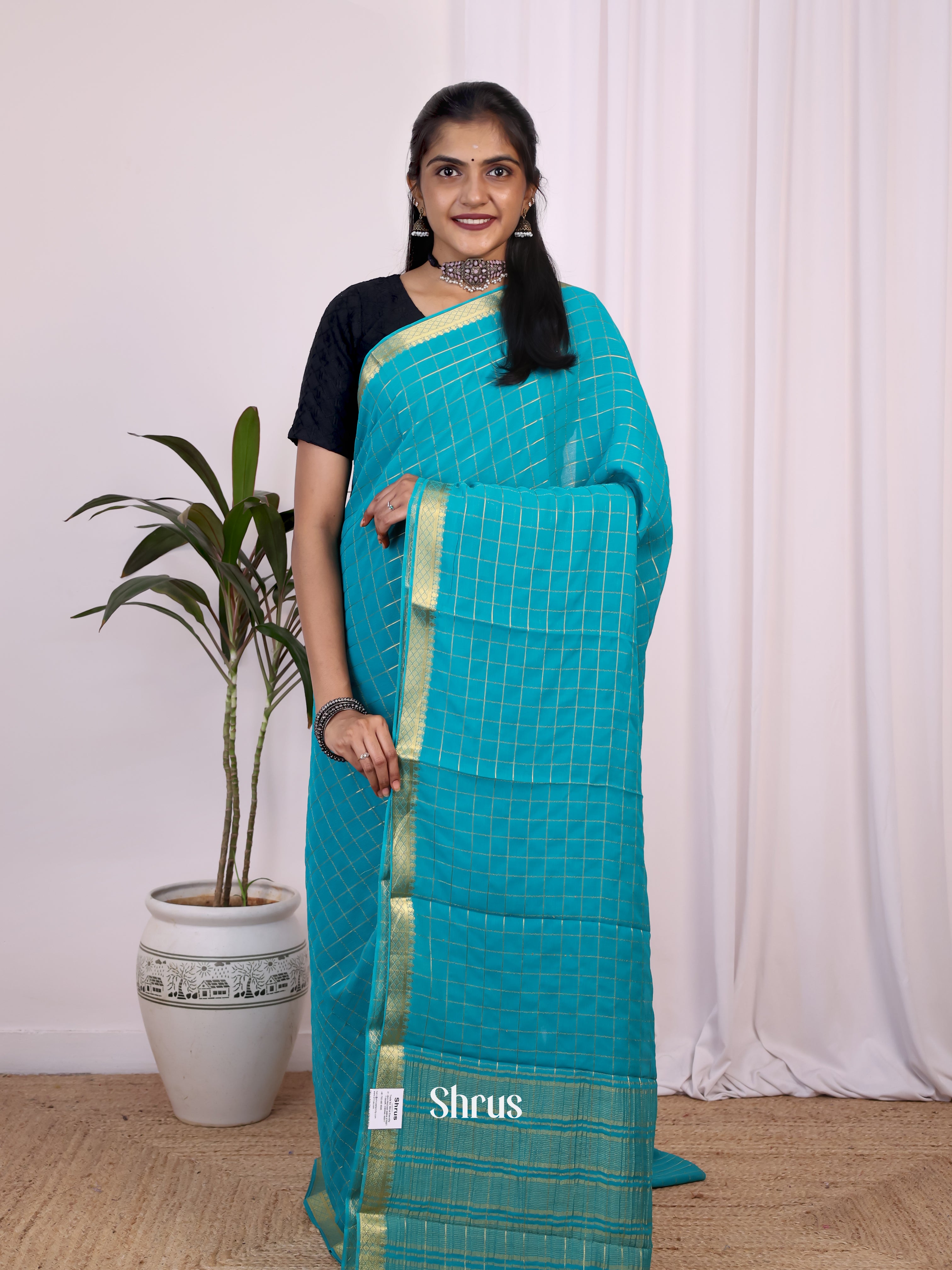 Blue - Semi Mysoresilk Saree - Shop on Shrus.com