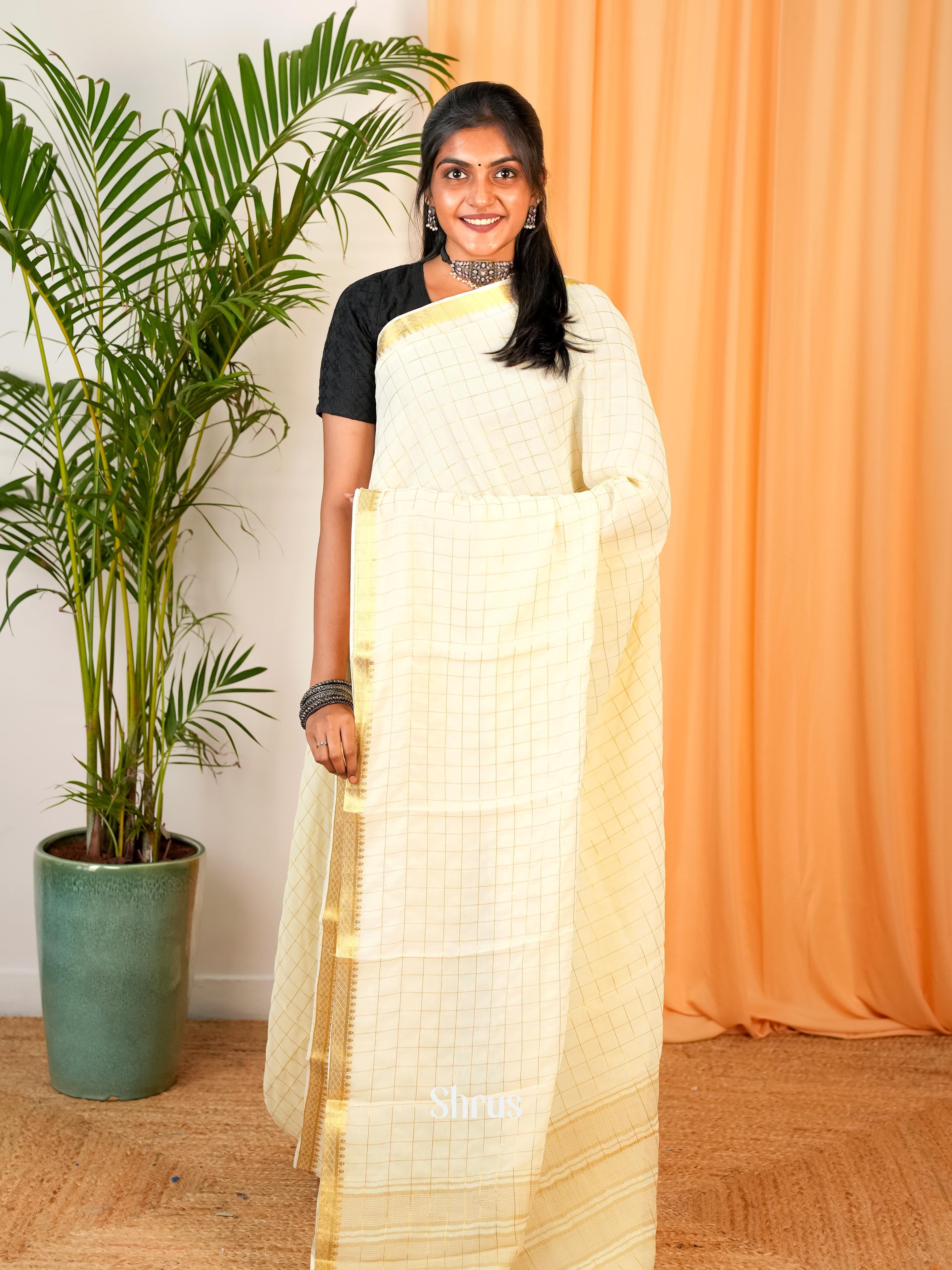 Cream- Semi Mysoresilk Saree - Shop on Shrus.com