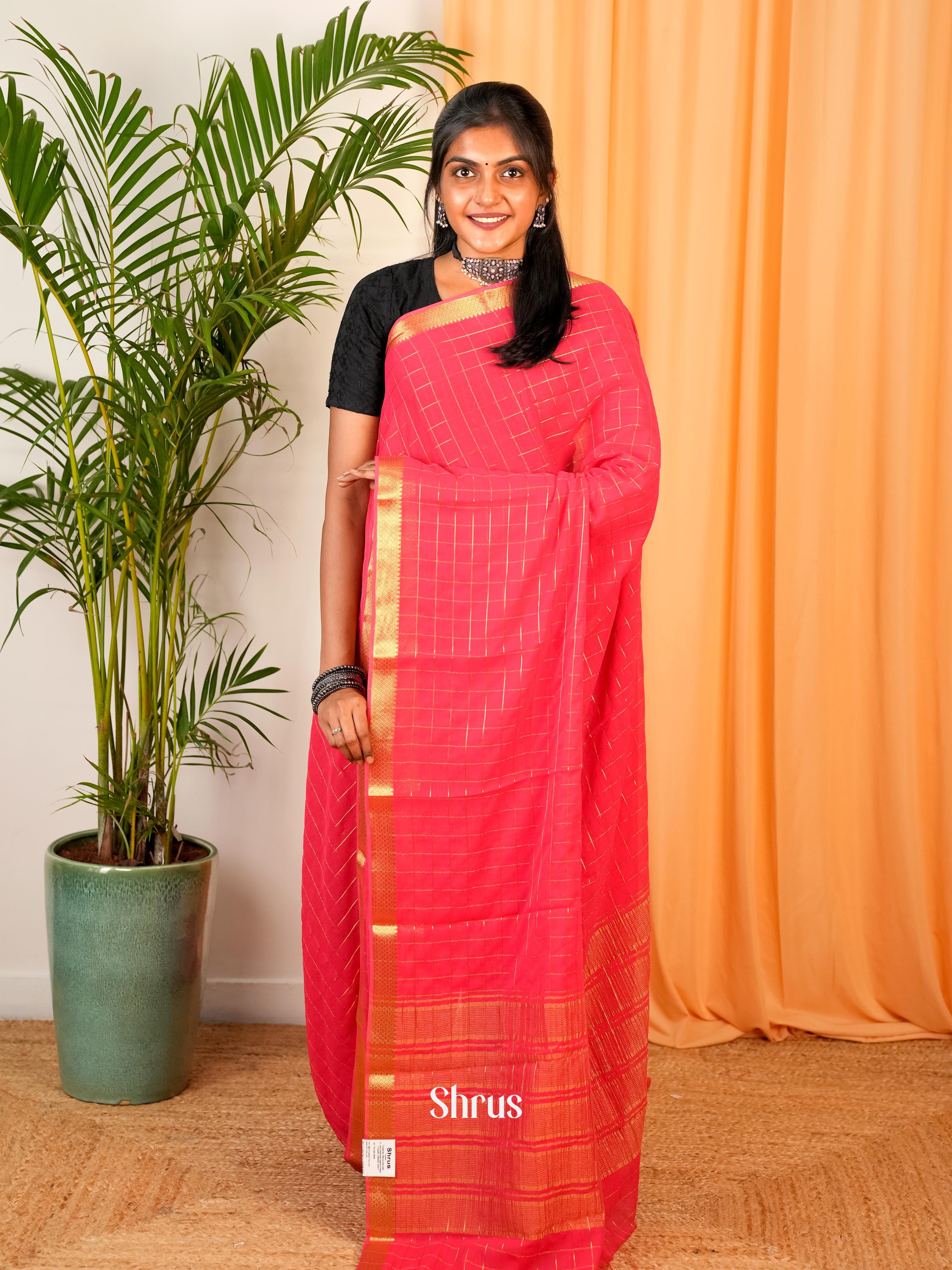 Pink - Semi Mysoresilk Saree - Shop on Shrus.com