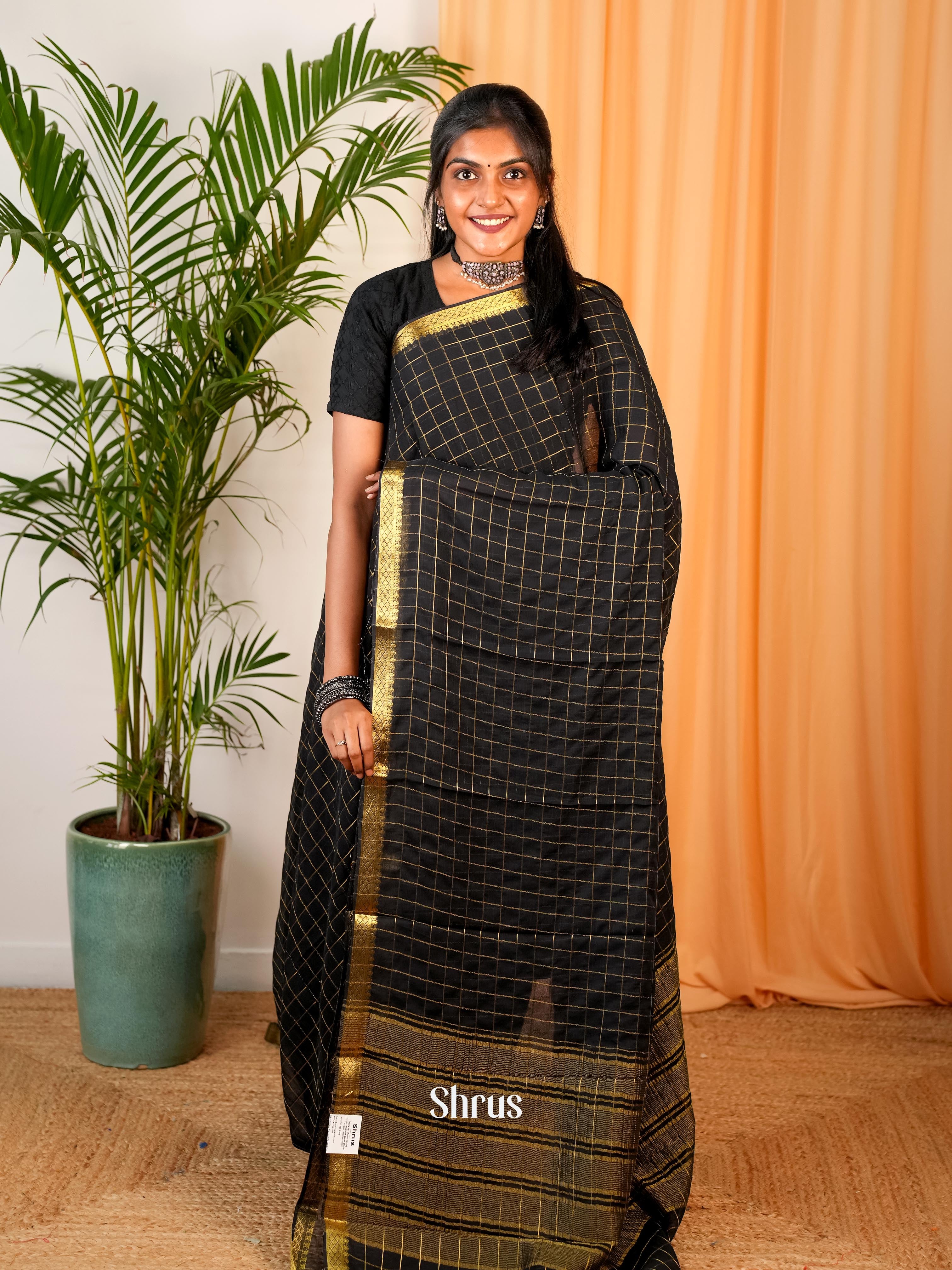 Black - Semi Mysoresilk Saree - Shop on Shrus.com