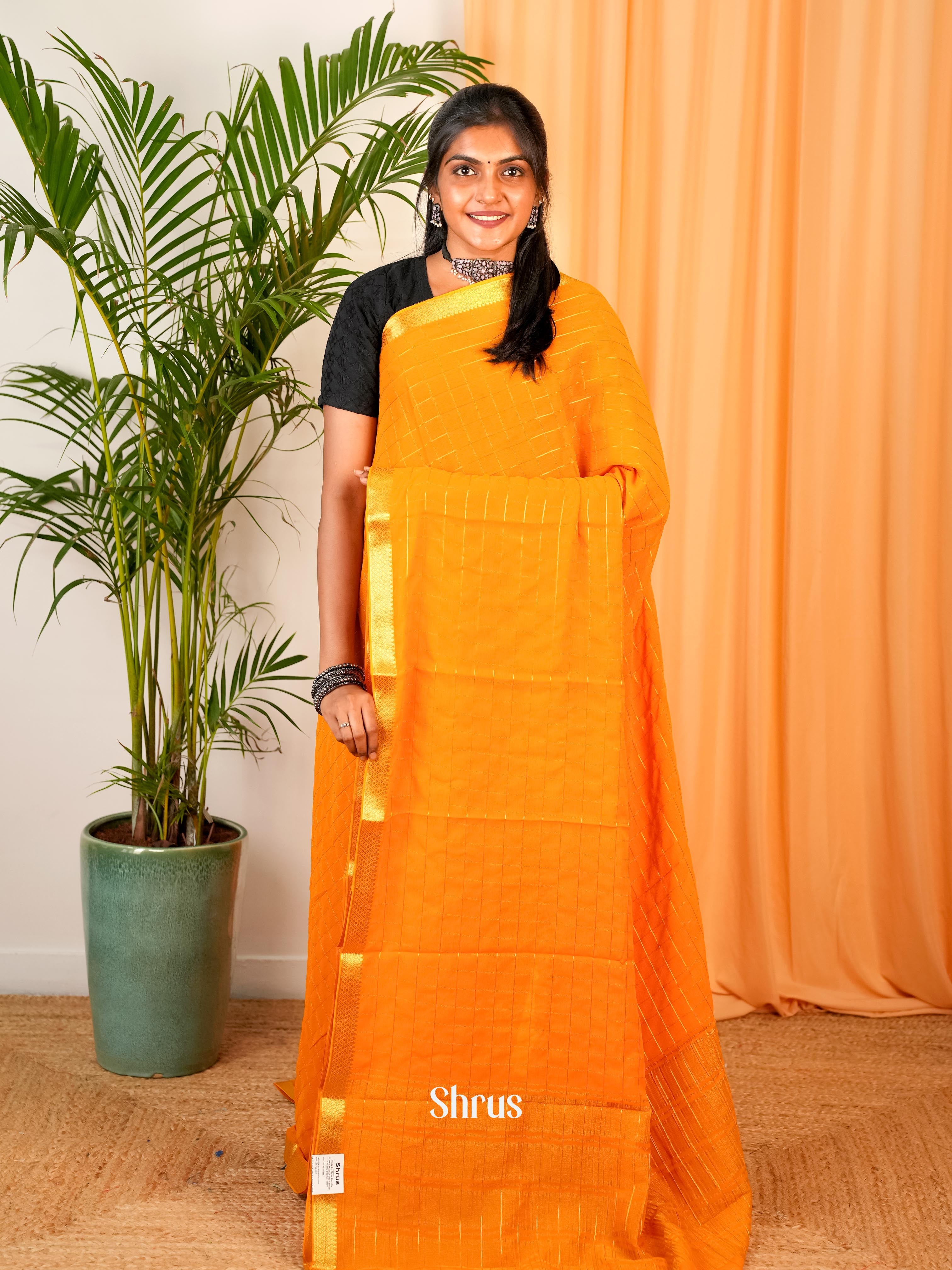 Orange- Semi Mysoresilk Saree - Shop on Shrus.com