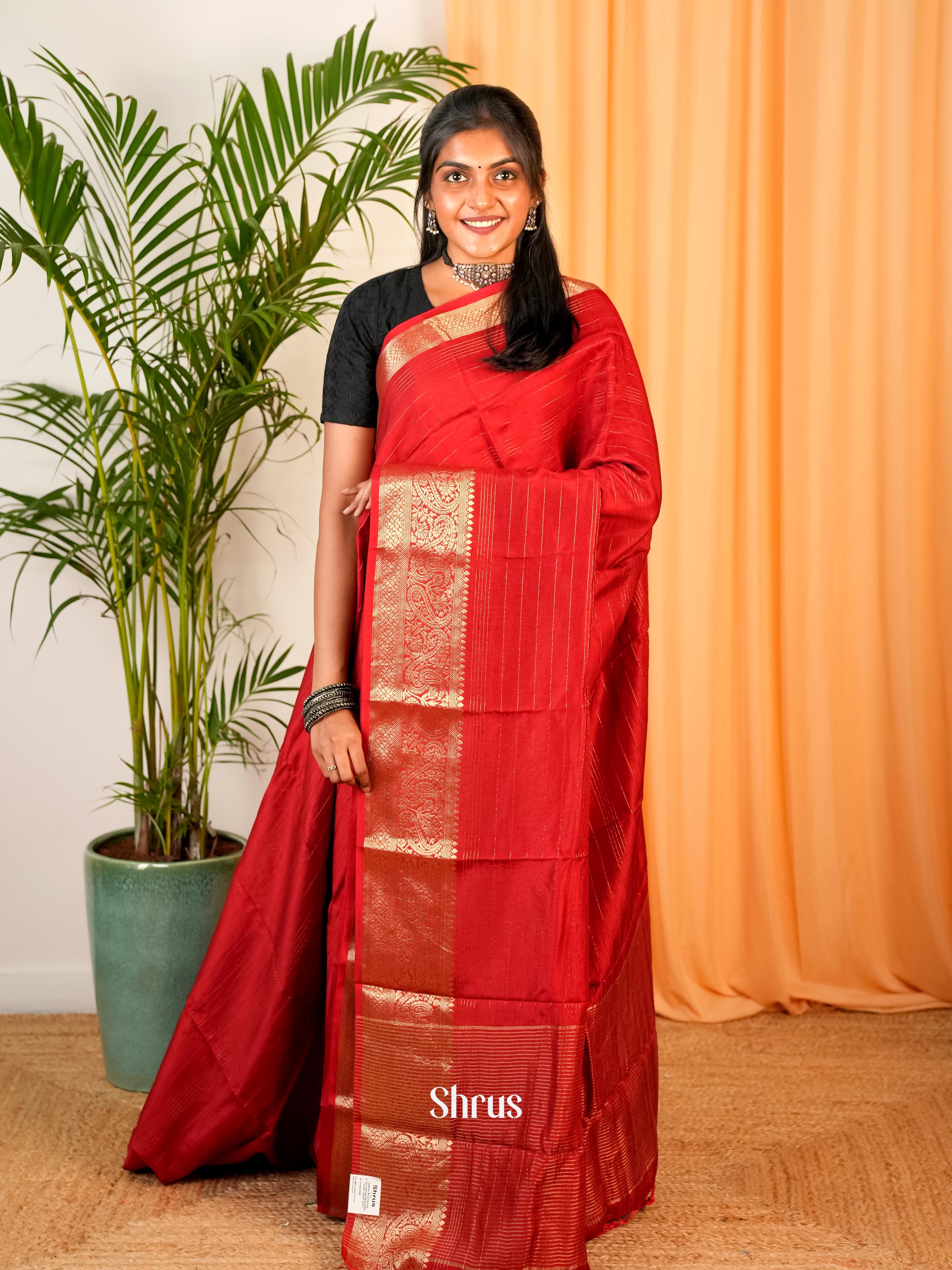 Red- Semi Mysoresilk Saree - Shop on Shrus.com