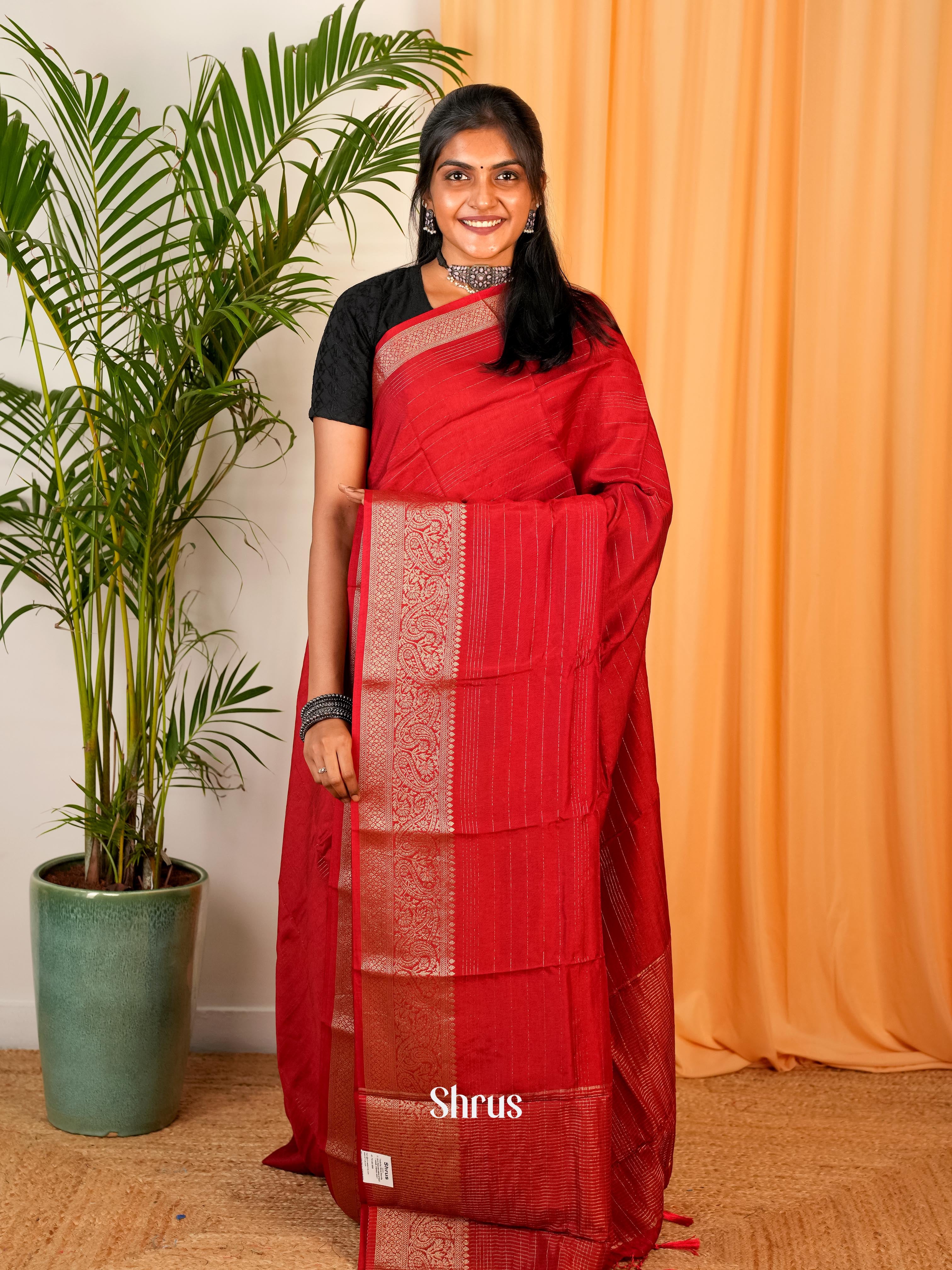 Red - Semi Mysoresilk Saree - Shop on Shrus.com