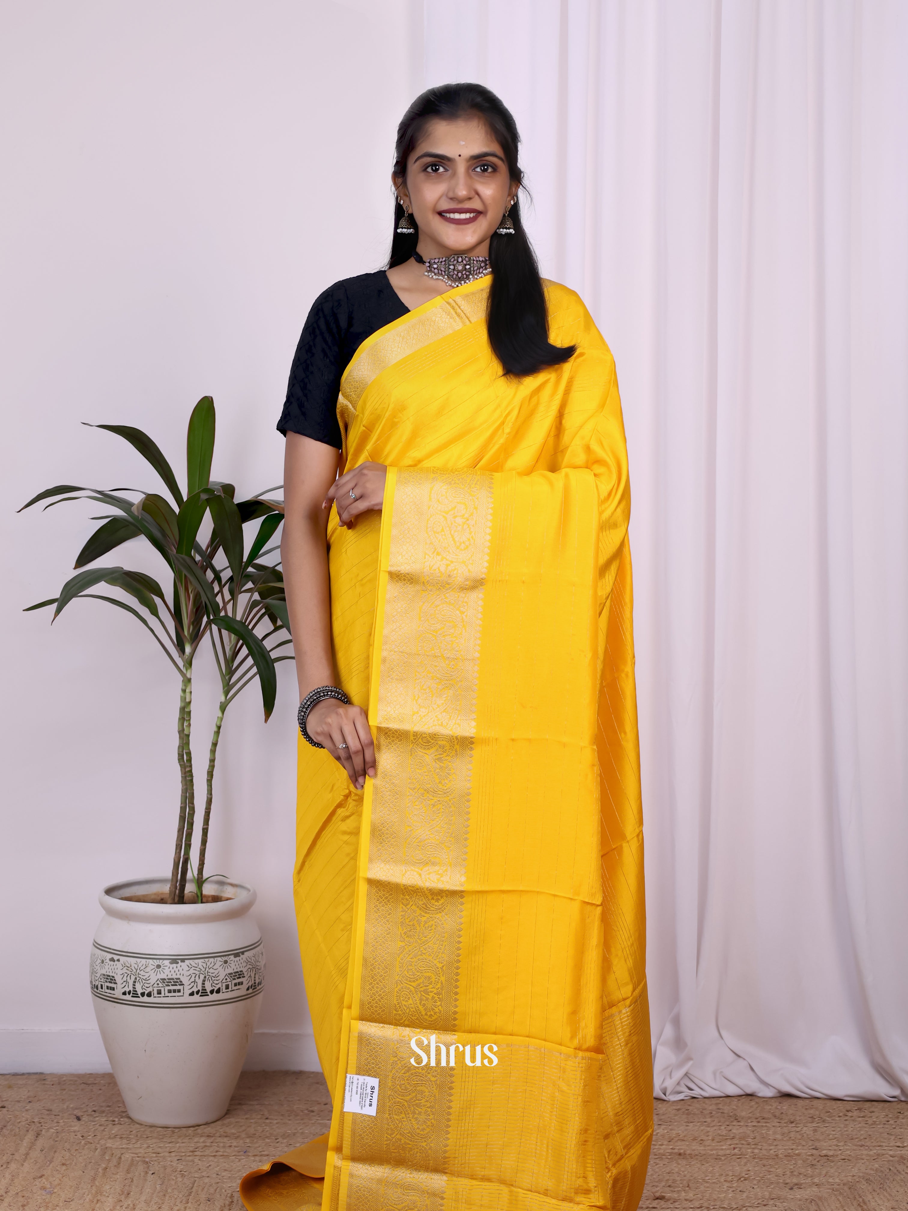 Yellow & Red - Semi Mysoresilk Saree - Shop on Shrus.com