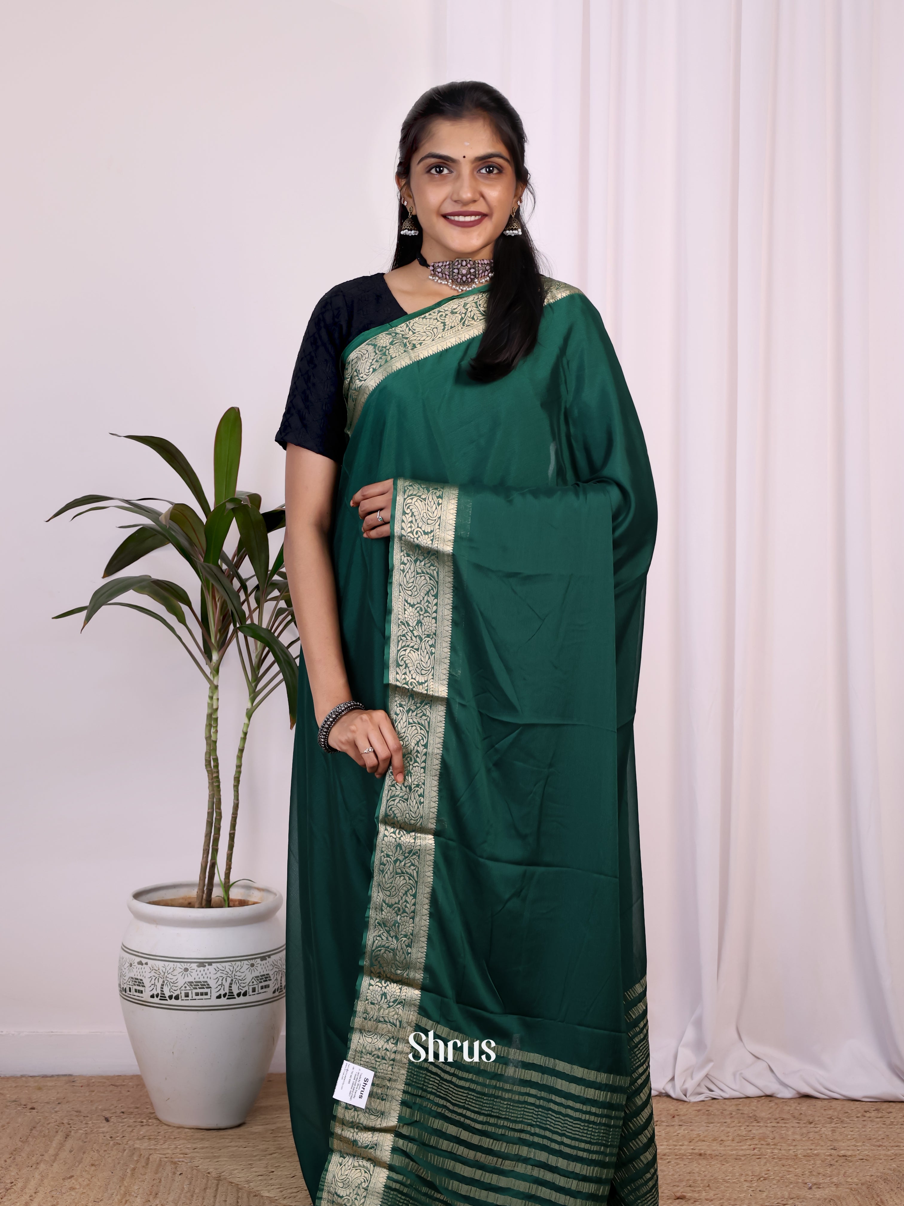 Green - Semi Mysoresilk Saree - Shop on Shrus.com